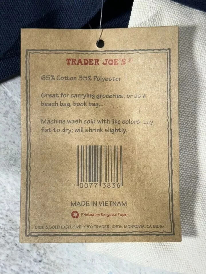 Trader Joe’s Reusable Heavy Cotton Canvas Shopping Bag, Off White & Navy, Large
