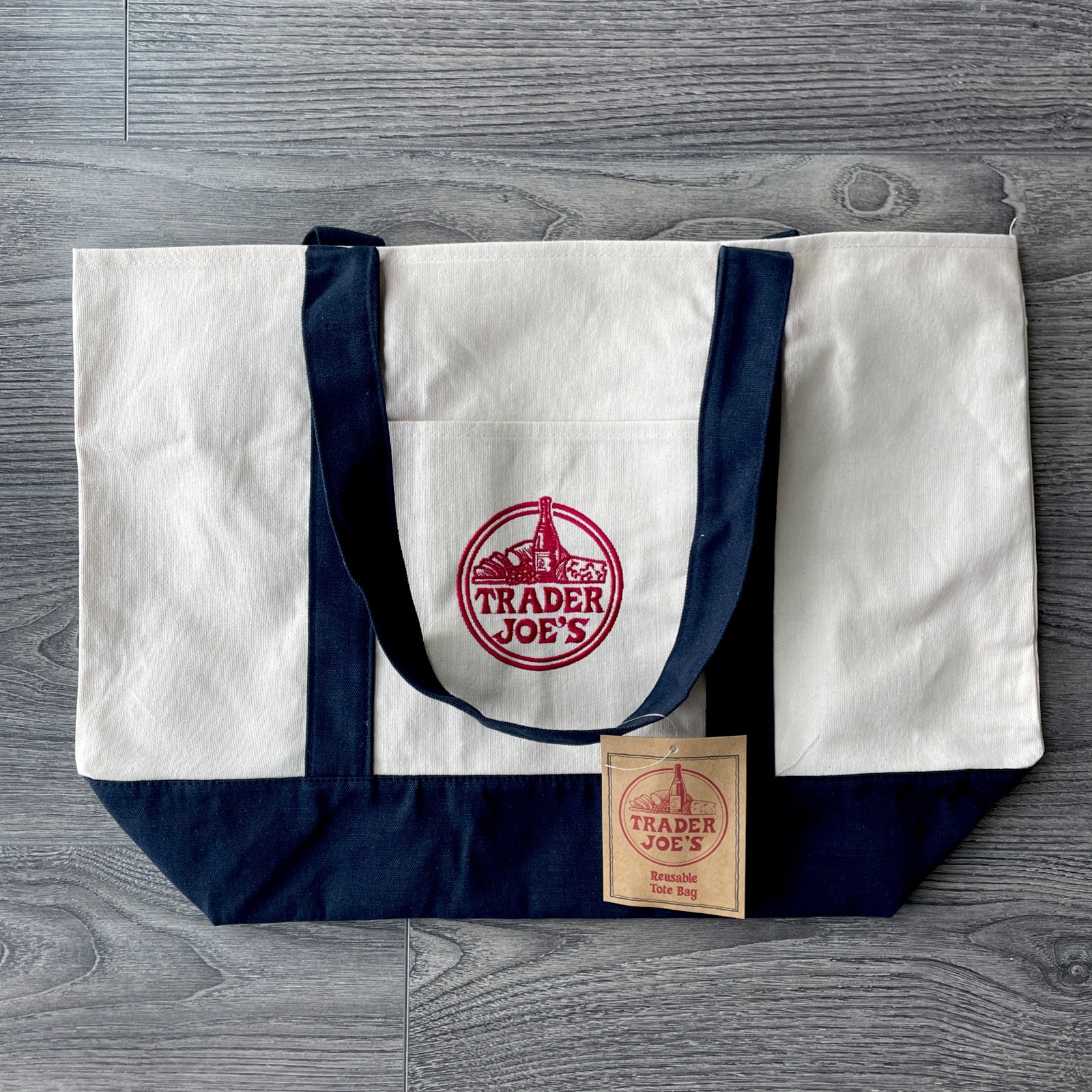 Trader Joe’s Classic Large Canvas Tote Bag, NEW w/ Tags, Iconic Navy & Cream🔥