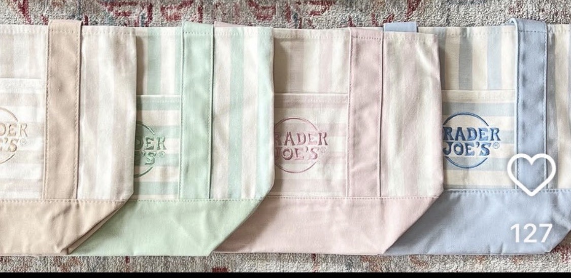 Trader Joe’s Canvas Reusable Tote Bags Lot of 4 Multicolor Small striped