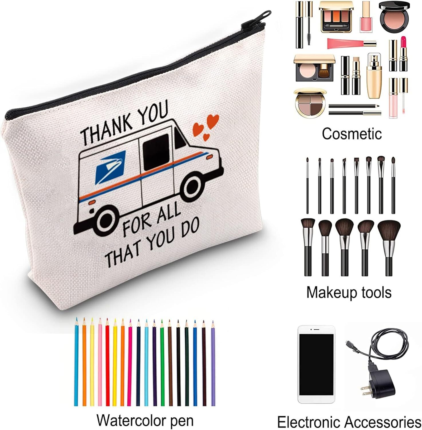 ZJXHPO Mail Truck Cosmetic Bag Thank You For All That Do Lady do