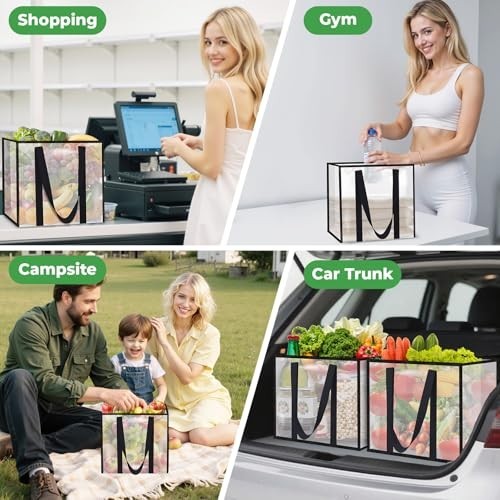 4 Pack Heavy-Duty Reusable Grocery Bags, Water-Resistant, Foldable, Multi-Purpos
