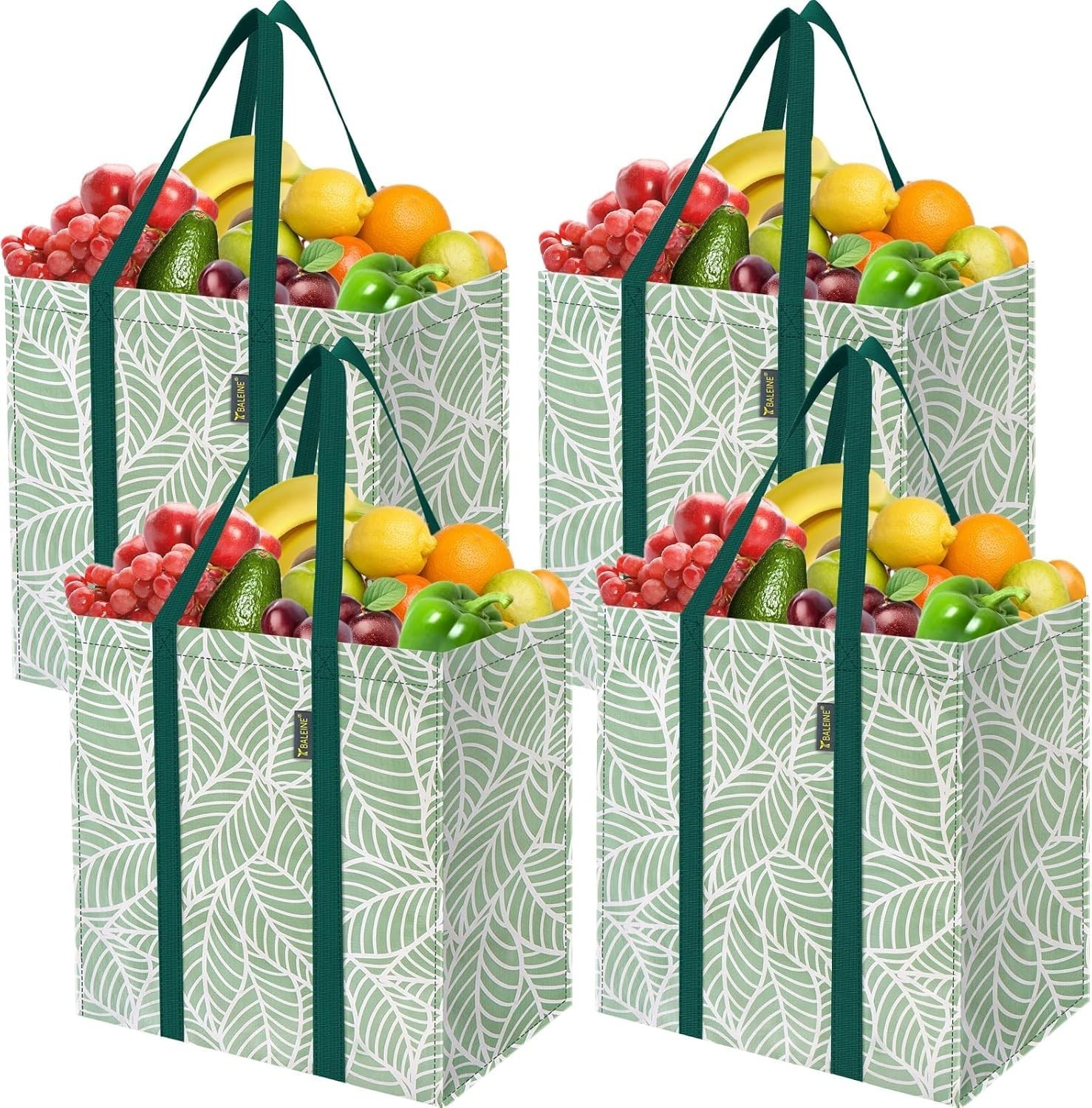 4 PK Grocery Bags Reusable Shopping Bags with Reinforced Bottom, Heavy Duty F…