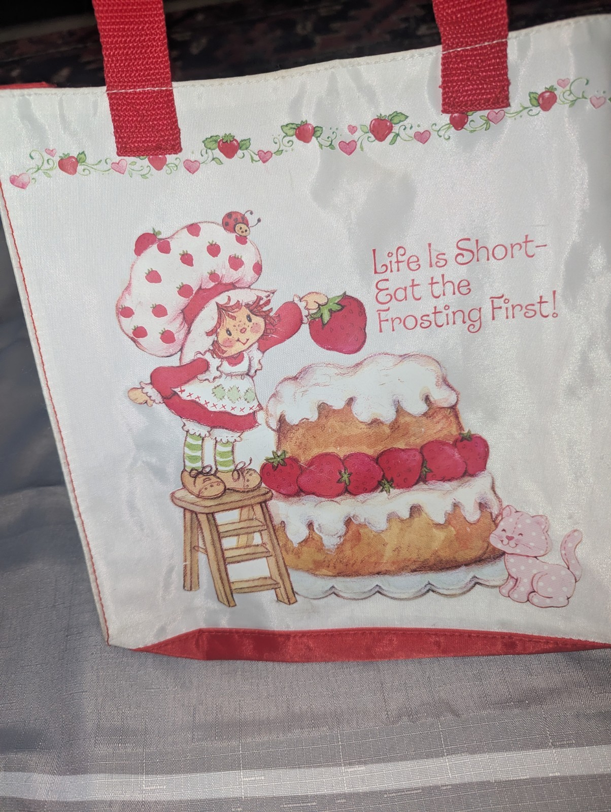 Strawberry Shortcake Reusable Shopping Bag Foldable Red Character Print PVC