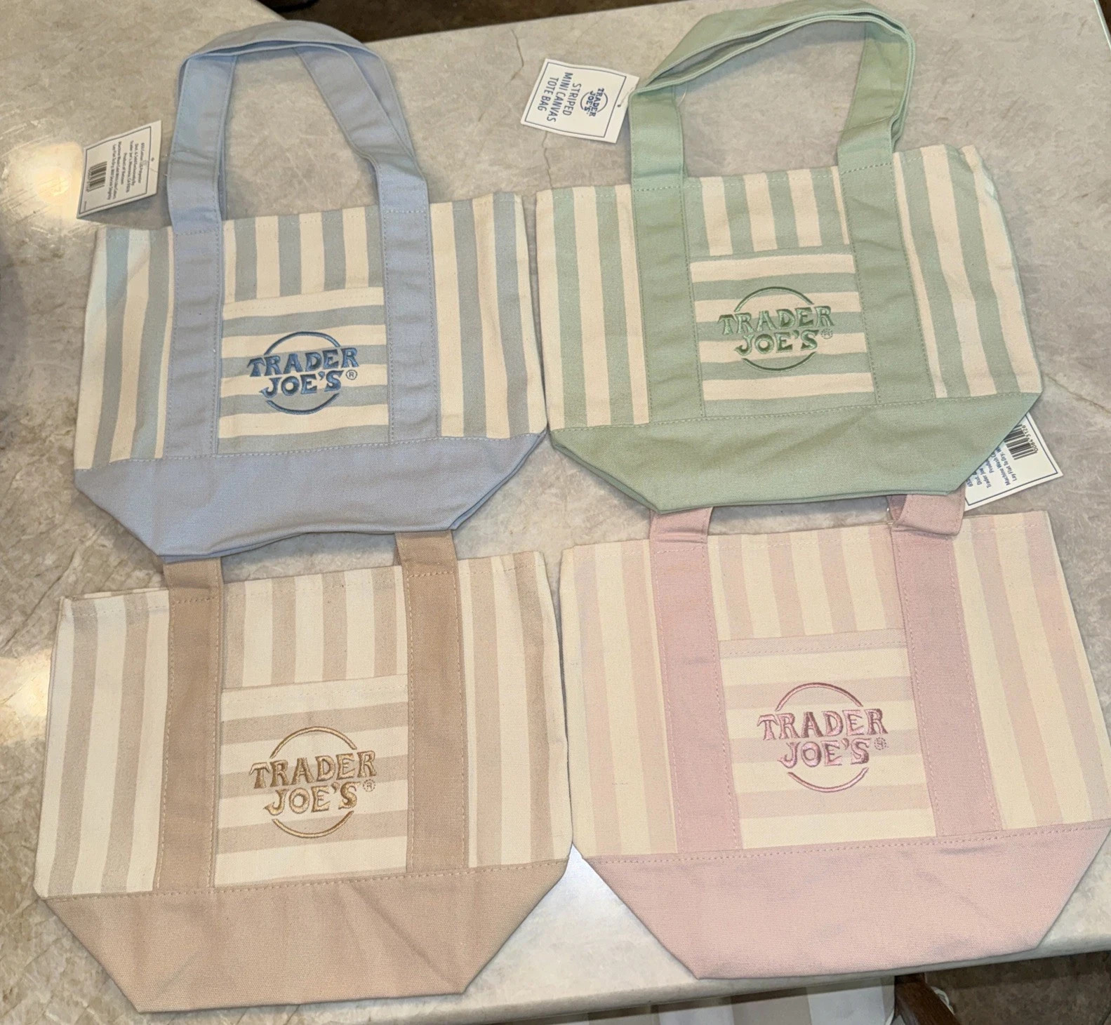 Trader Joe’s Mini Pastel Stripe Canvas Tote Bag Limited Edition Set of 4