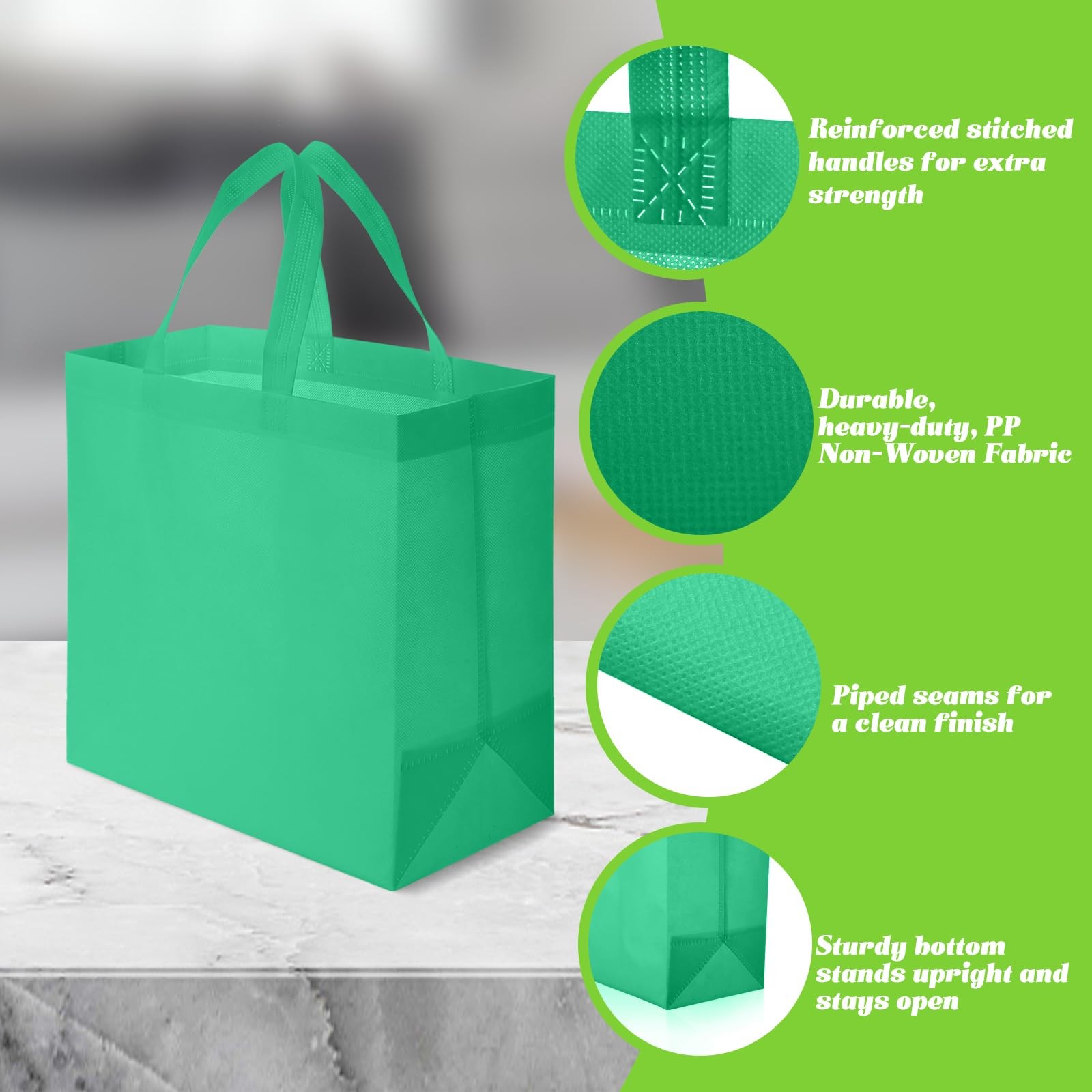 Reginary 100 PCS Reusable Totes Bags – Non Woven Grocery Handle Bags for Shop…