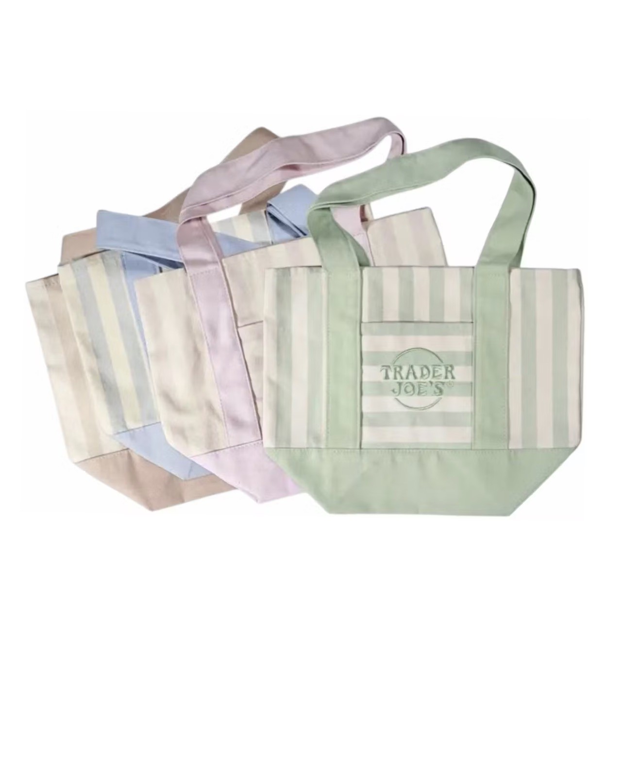 Trader Joe’s Lot of 4 Small Canvas Tote Bags Striped Multicolor 13x6x10
