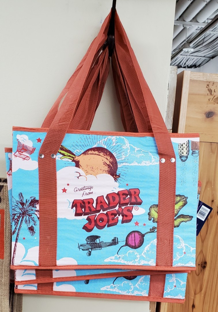 Trader Joe’s Insulated Grocery Bag Blue Sky Travel Design Reusable Tote 2025