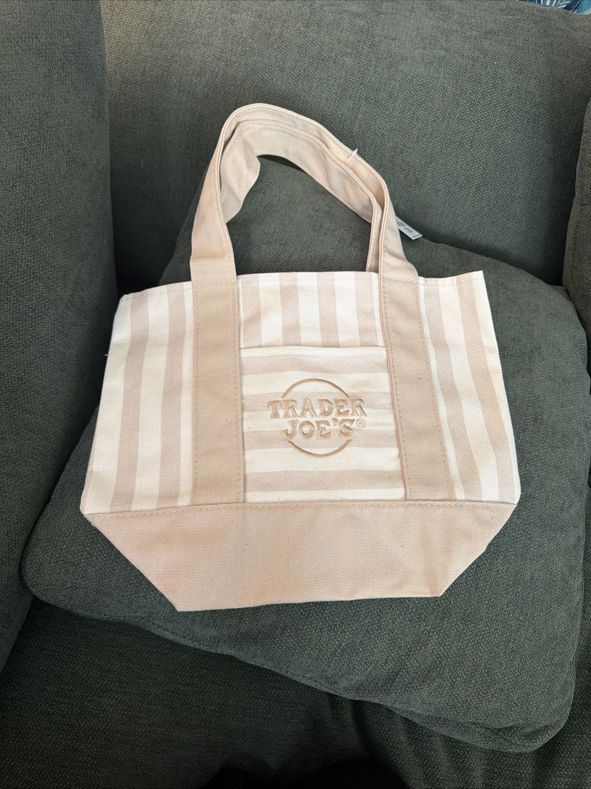Trader Joe’s Mini Pastel Beige Stripe Canvas Tote Bag