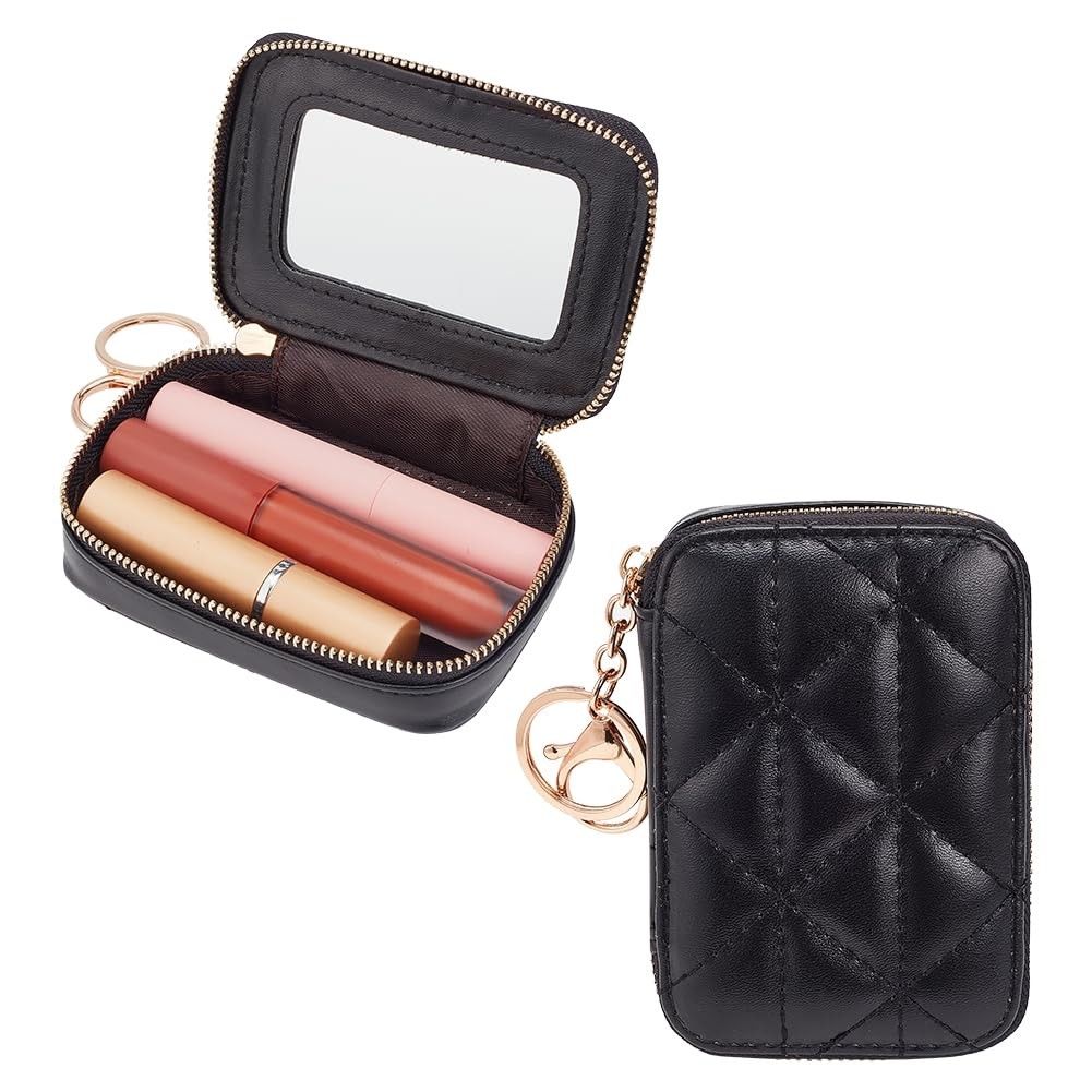 WADORN Lipstick Organizer Bag with Mirror, Portable 4.2×2.9×1.6 inch, Black