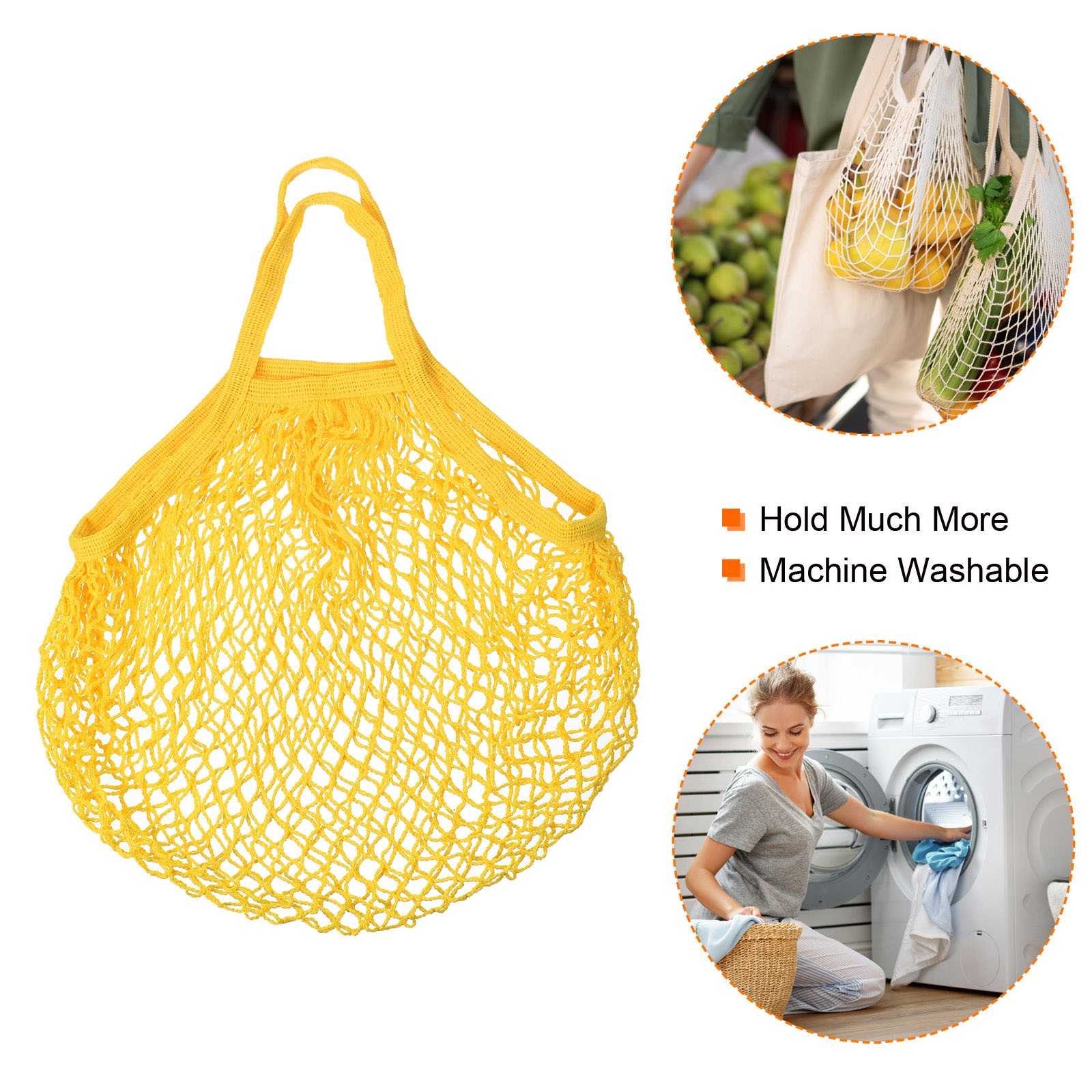Cotton Mesh Bag 15×13.8″ Mesh Net String Grocery Bags Yellow