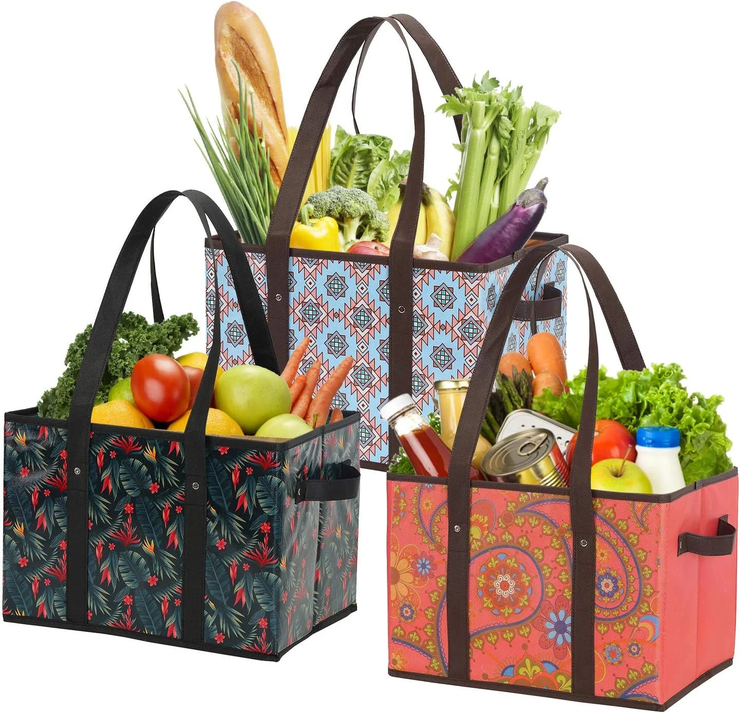 Foraineam Reusable Grocery Bags Set Durable Heavy Duty Tote Bag Collapsible Groc