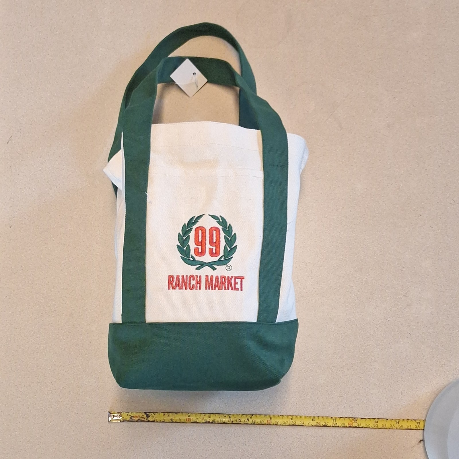 99 Ranch Market Canvas Foldable Tote Bag Green White All-Over Pattern Medium