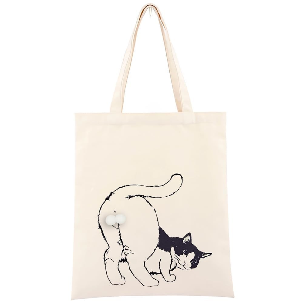 Funny Cat Grocery Canvas Tote Bag for Women,Cute Cat Lovers for Cat Gifts,Nov…