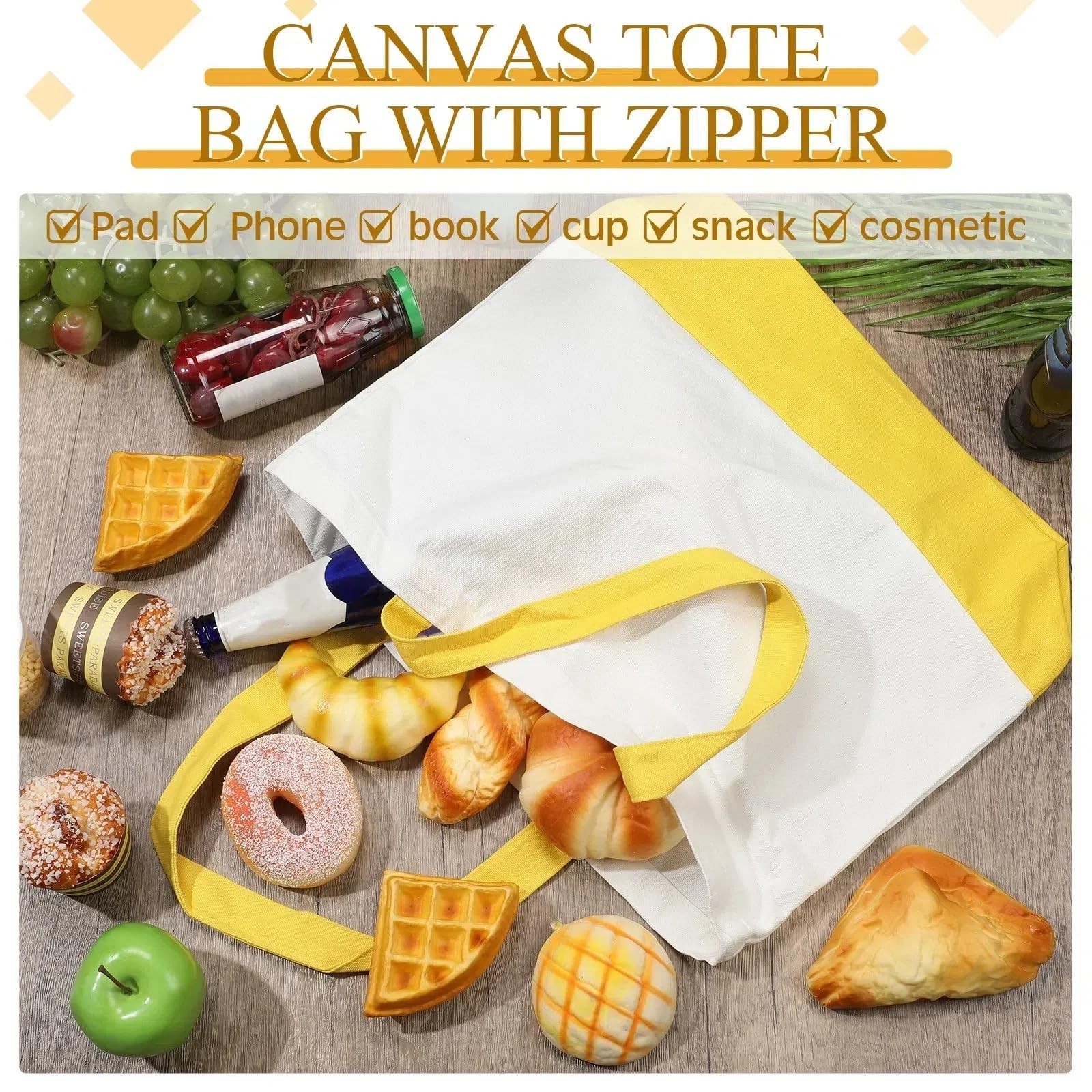 Epakh 12 Pcs Canvas Tote Bags Bulk 18.5 x 15 Inch Reusable Grocery Shopping B…