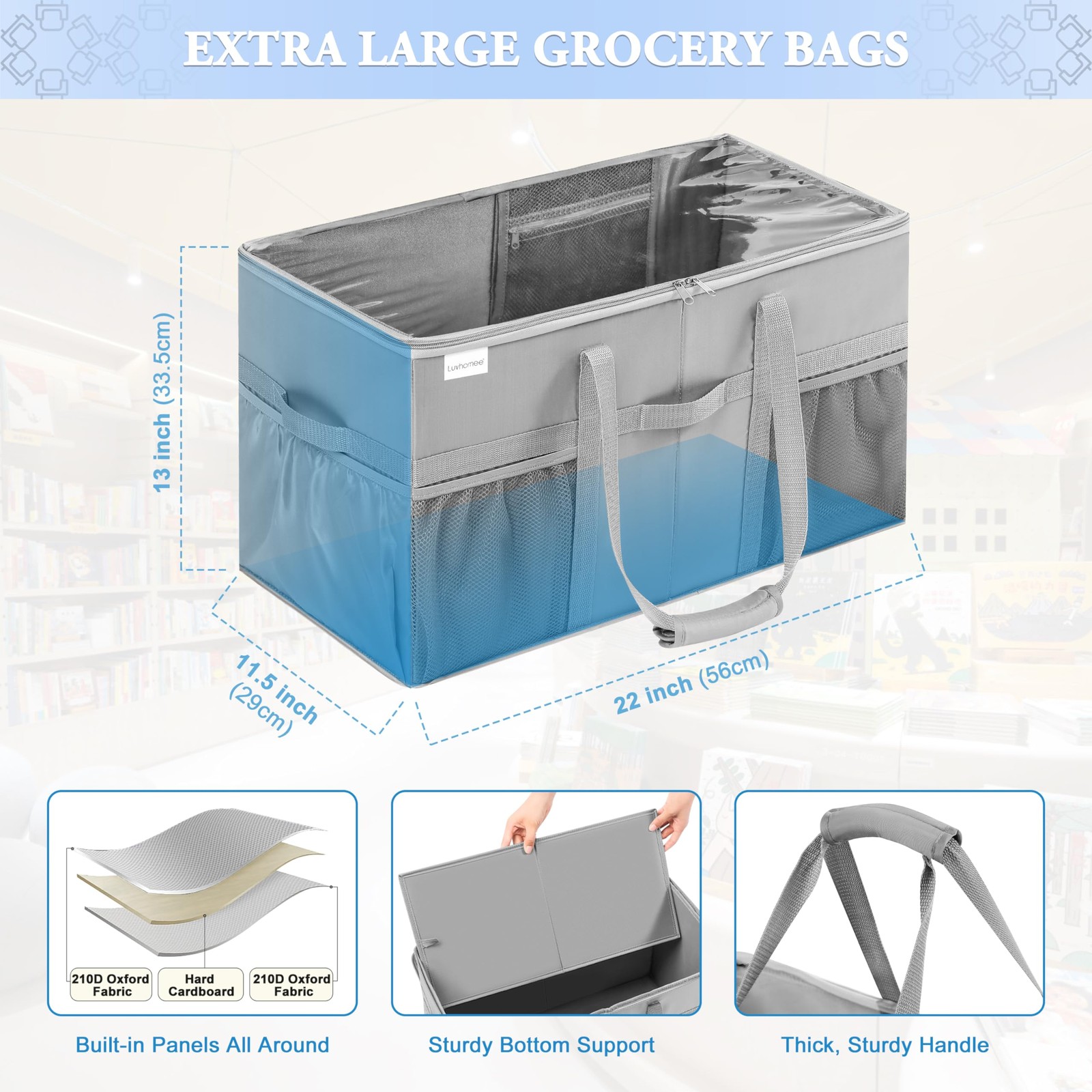 Extra Large Utility Tote Bag, 2 Pack Reusable Grocery Bags Heavy Duty, Sturdy…