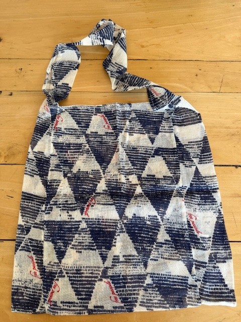 Free People Linen Navy whiteGeometric Shoulder Bag Shopping Tote 14 1/4″ x 15″