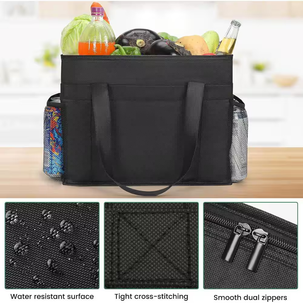32 Qt. Insulated Reusable Grocery Bags 2 Pack Foldable Cooler Bag with Side Mesh