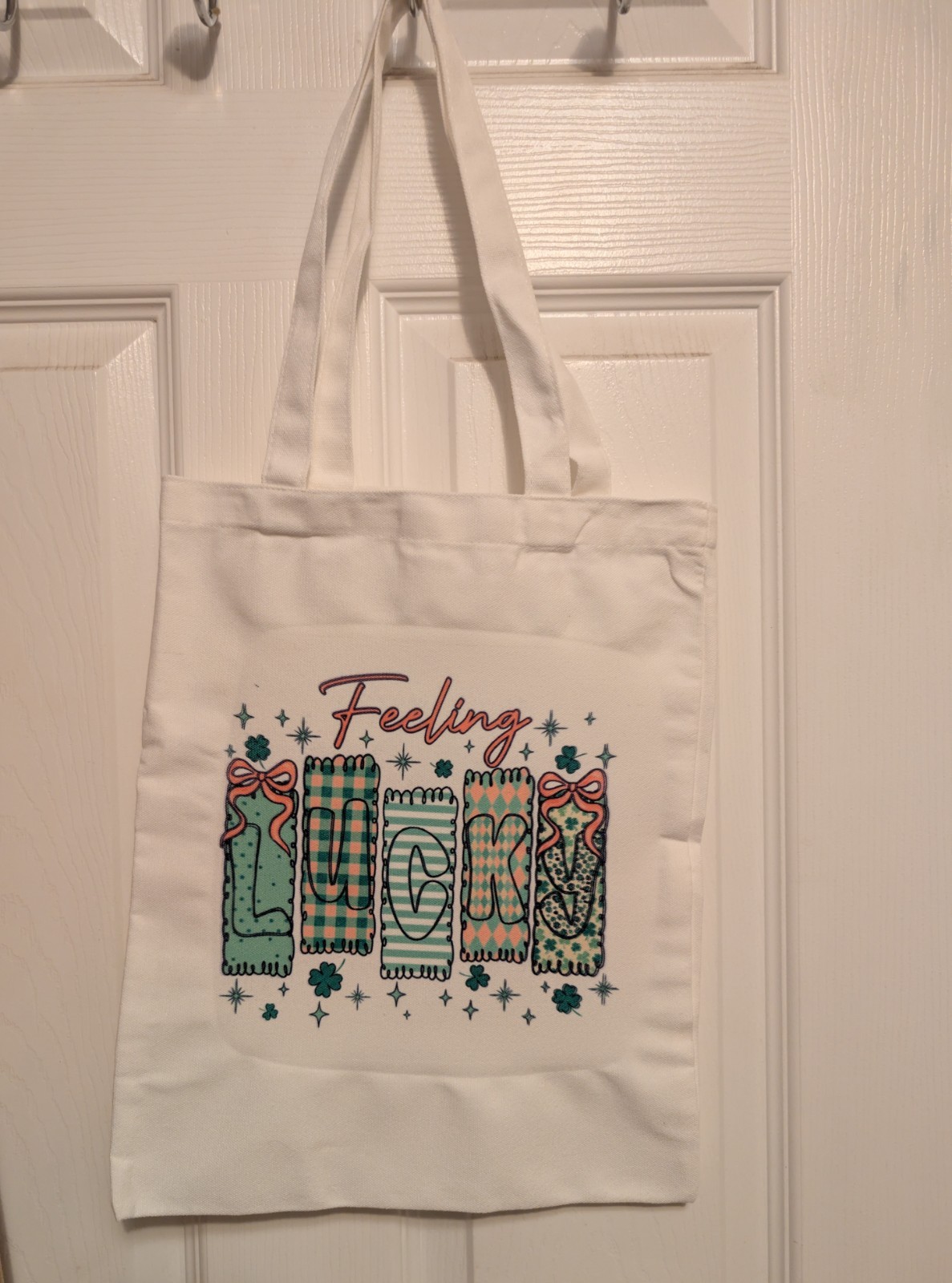 Foldable Canvas Reusable Shopping Bag All-Over Pattern White Green Multicolor