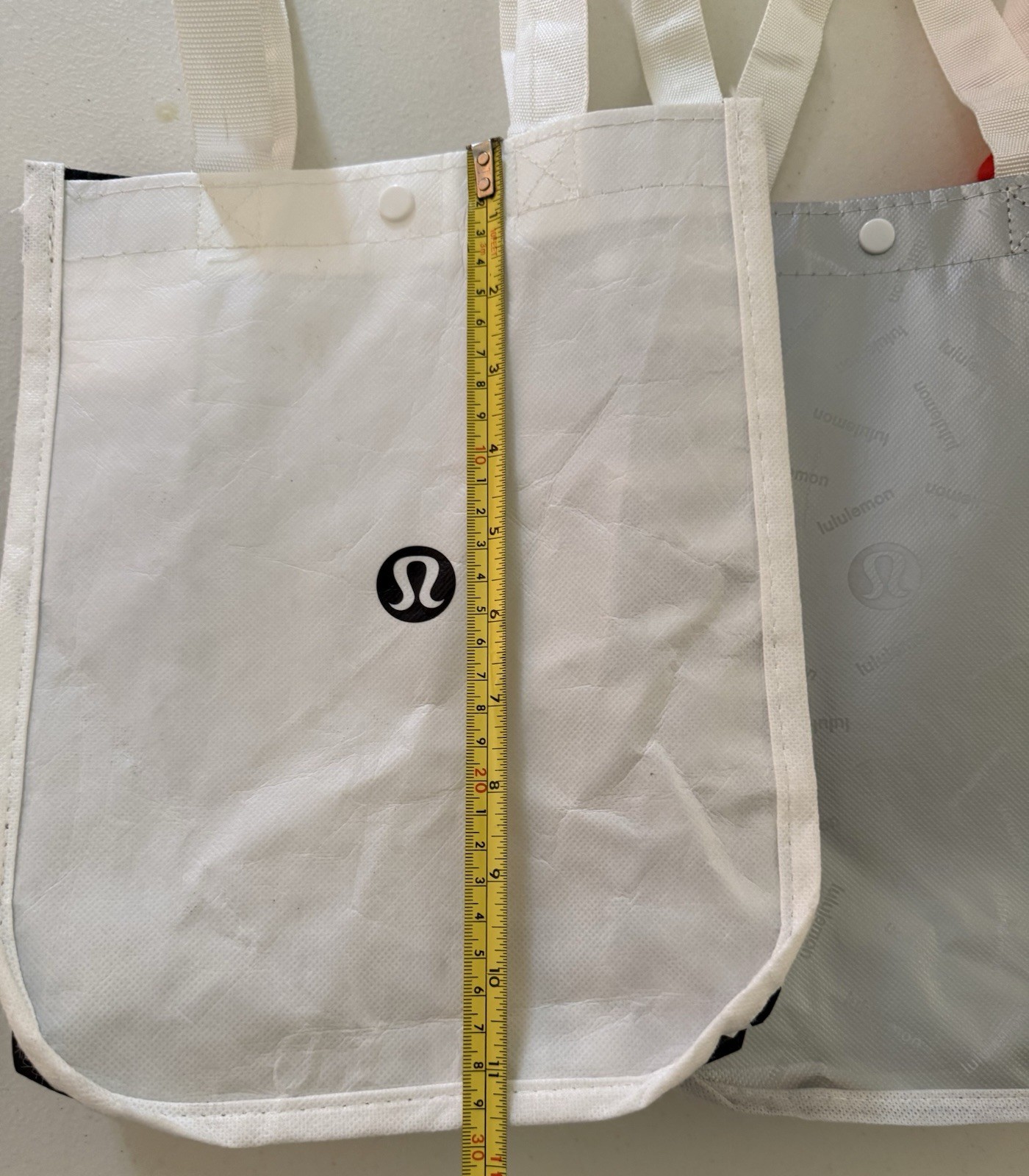 Lululemon Reusable Shopping Tote Bag Set Of 3 12”x9” Red, Silver Black And White
