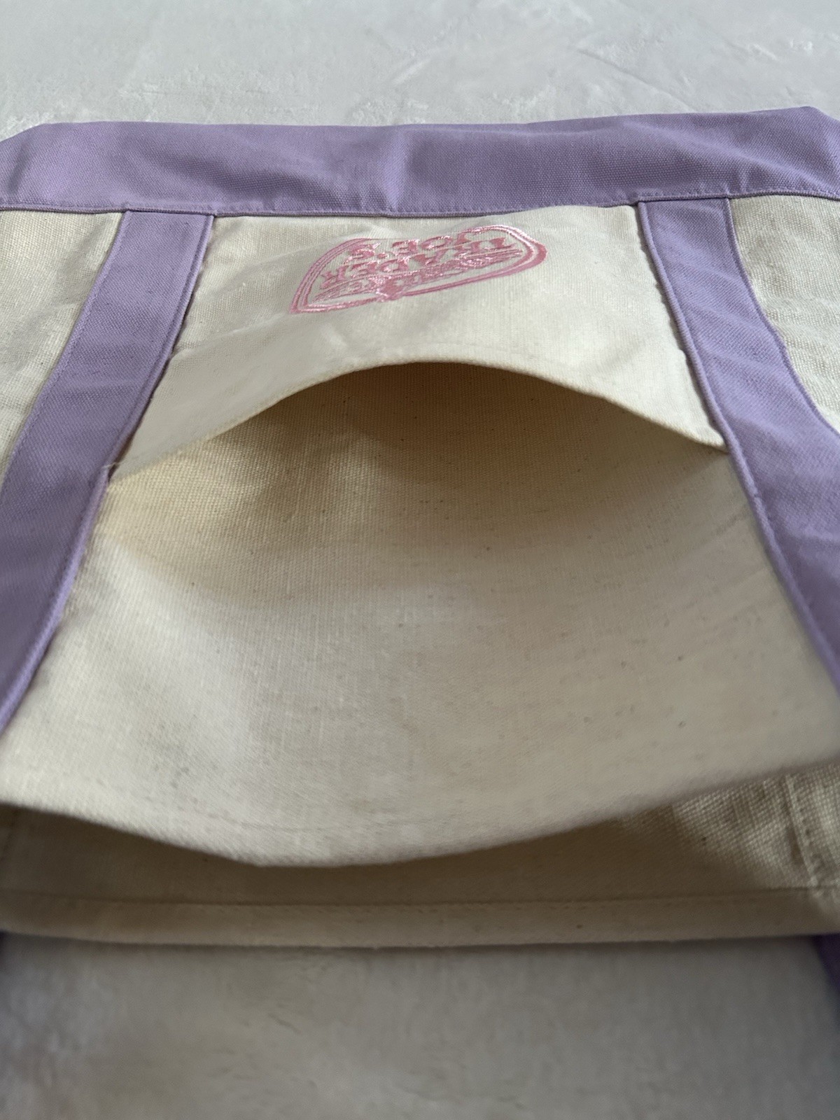Trader Joe’s Trending Large Purple Embroidered Logo Reusable Canvas Tote Bag NWT