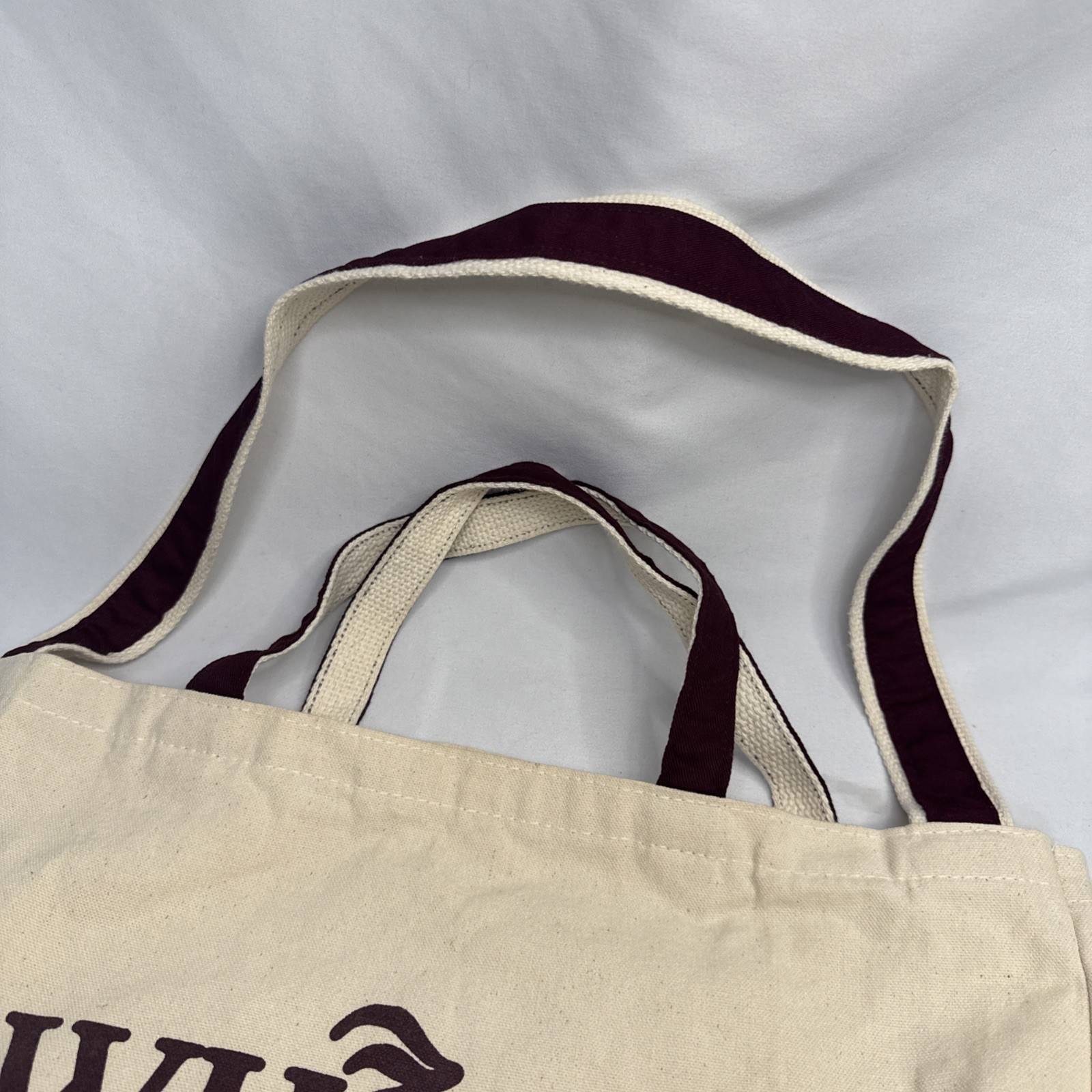 Vtg NEW Whole Foods Market Canvas Shopping Bag Tote Made in USA Maroon Natural