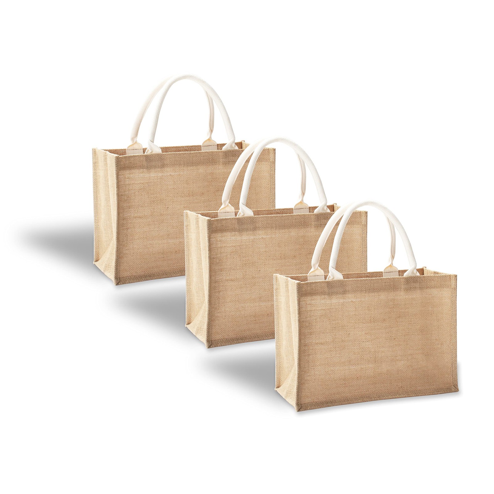 3 PCS Jute Bags with Handles 14.5×6.7×10.2 Inch Medium Burlap Tote Reusable