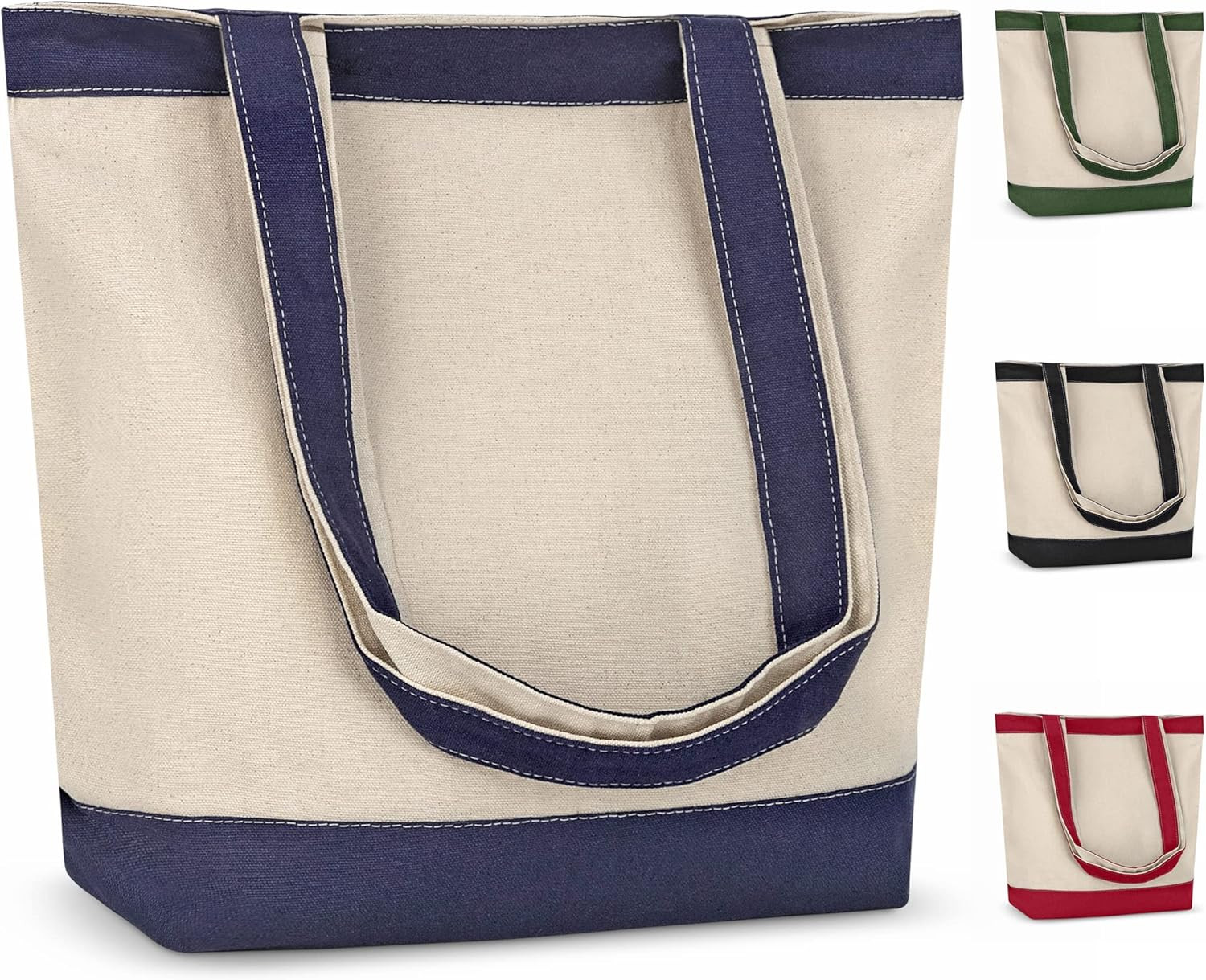 Canvas Tote Bag with Handles Reusable Cloth Bag for Women Groceries Navy Blue
