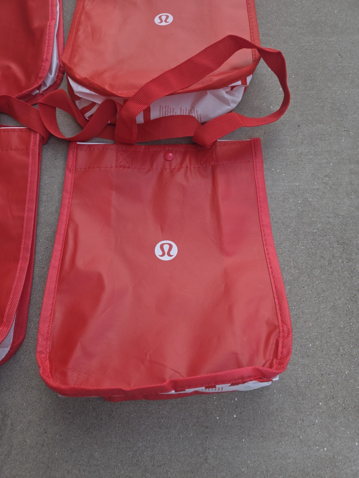 Lululemon Small Lot of 4 Reusable Shopping Tote Lunch Bags Red White