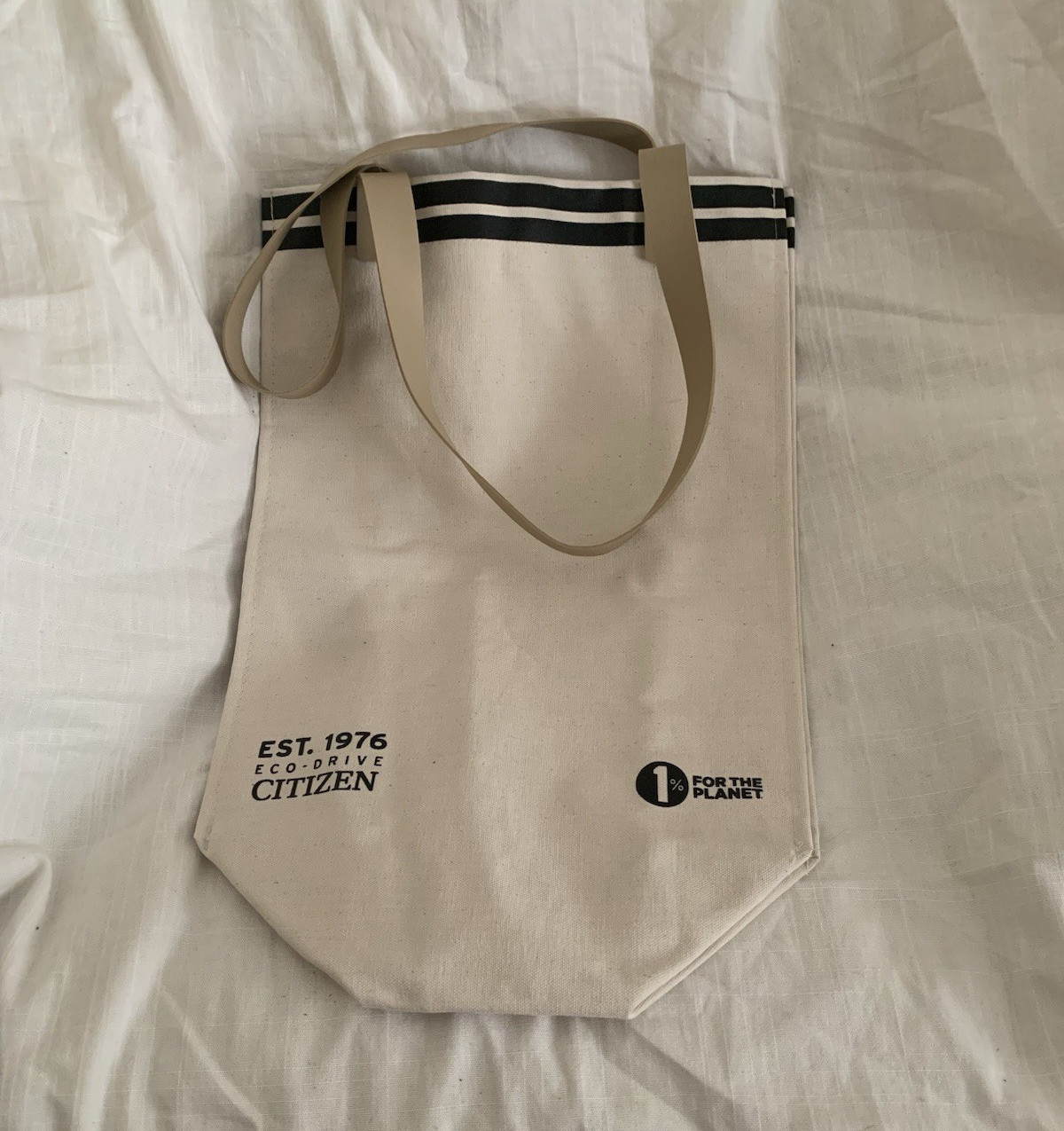 Citizen Canvas Reusable Tote Shopping Bag Striped Beige/Black 12x8x16 in
