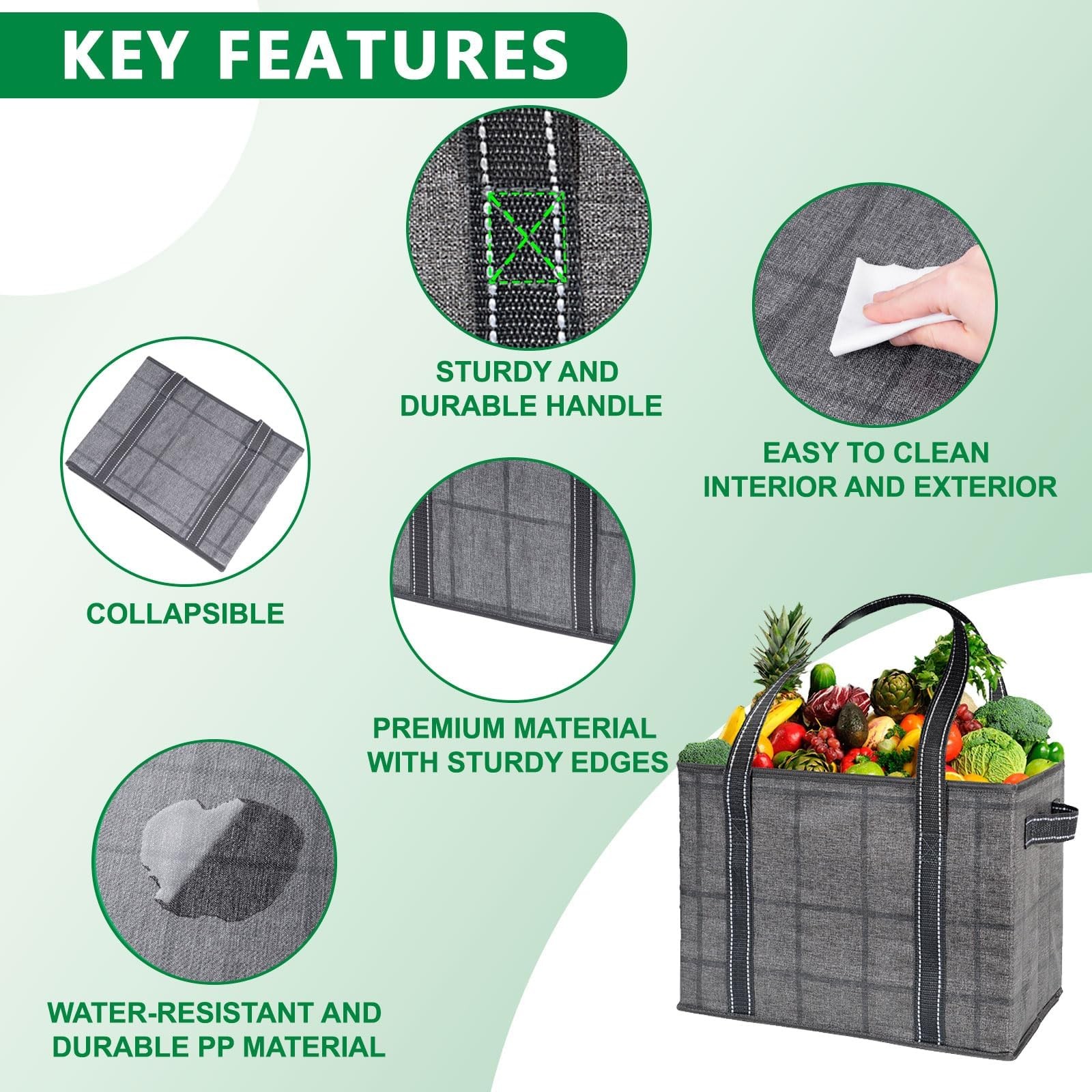 2 PCS 8 Gallon Large Reusable Grocery Bag Heavy Duty Foldable Utility Tote