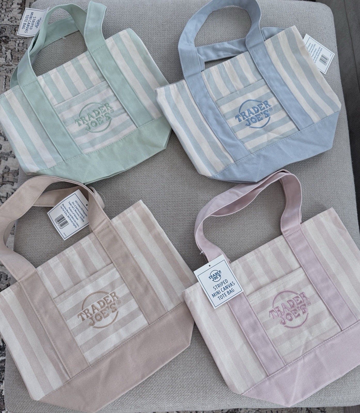 Trader Joe’s Striped Mini Canvas Tote Bag 4-Pack Multicolor 10x10x6 in