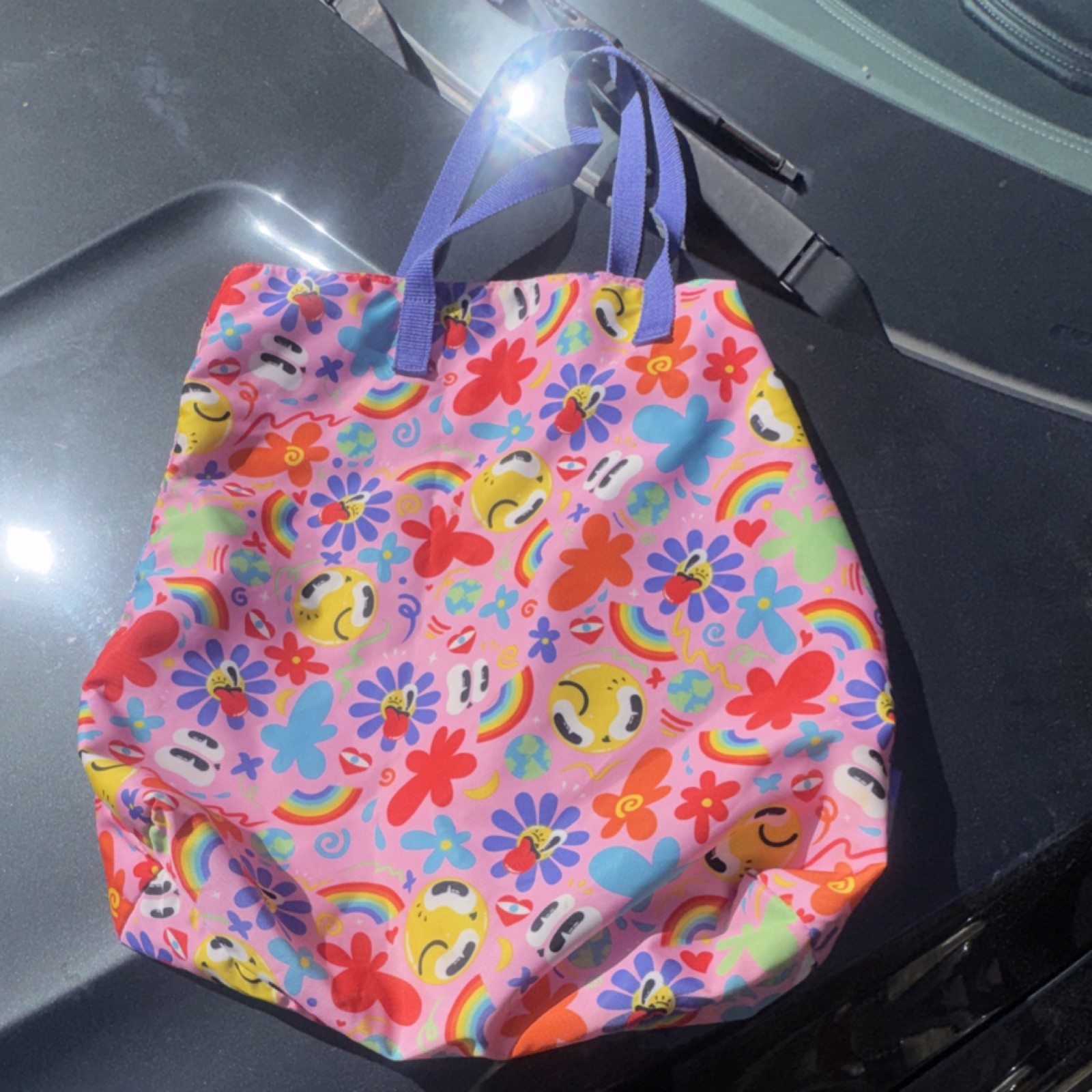 Estée Lauder Foldable Pink Multicolor Polyester All-Over Tote Bag