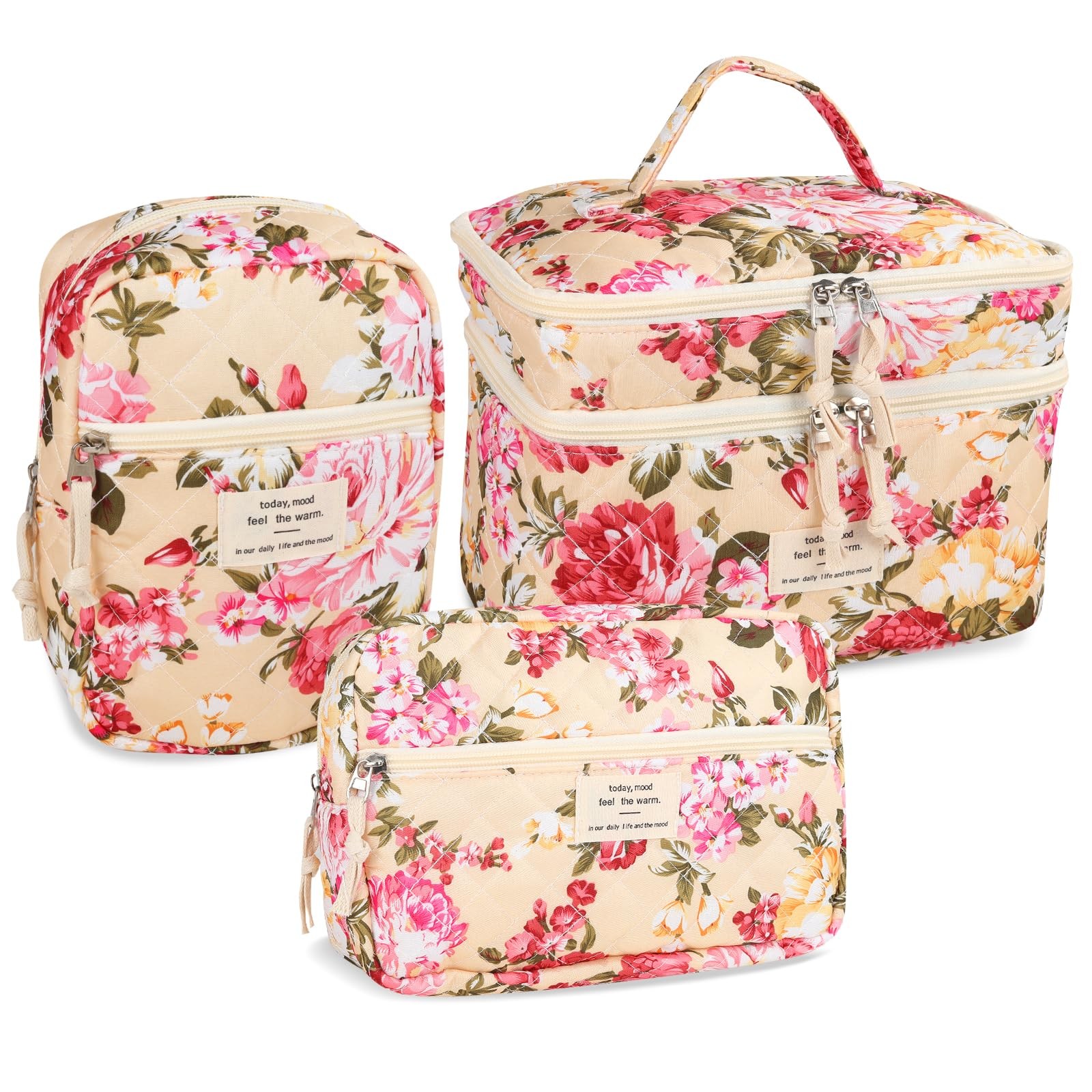 Anfly Makeup Bag, Quilted Cosmetic Bags, Large LTY-HZBTZ-KBQN, Flowers