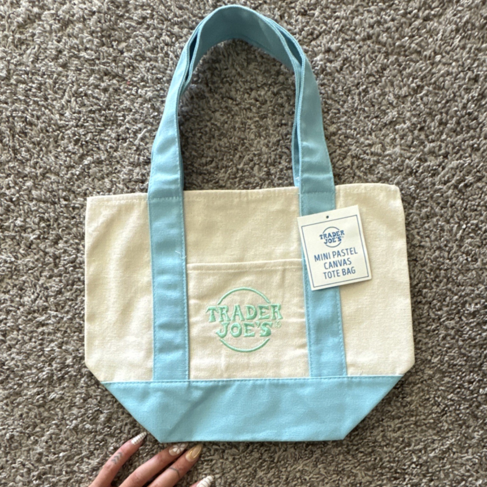 Trader Joe’s Foldable Canvas Tote Bag Small Colour Block Blue Green Beige