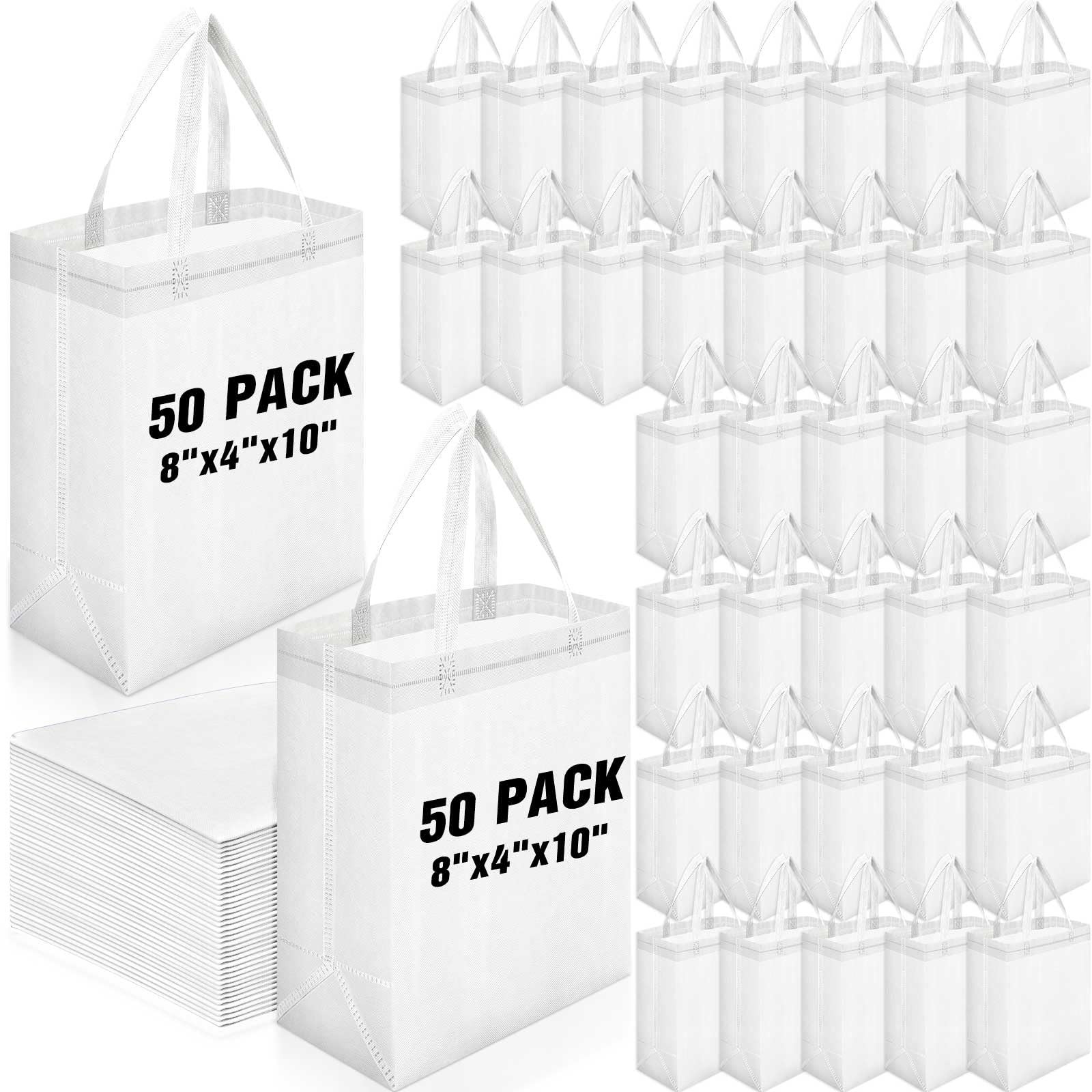 50 Pcs Reusable Tote Bag Bulk 8 x 4 x 10 Inch Non Woven Shopping Bag with Han…