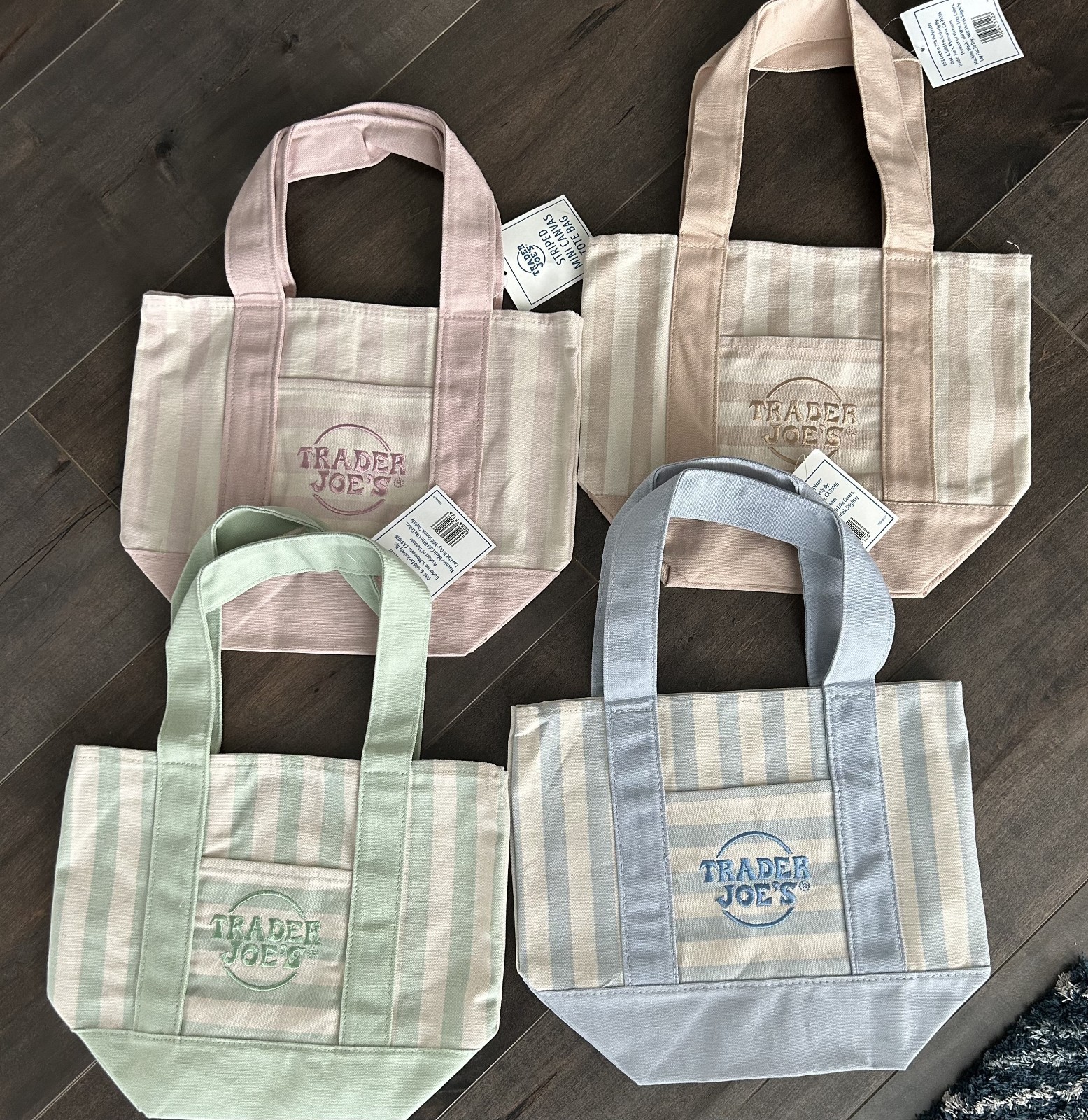 NWT TRADER JOE’S MINI PASTEL STRIPE TOTE BAG LIMITED EDITION SET OF 4!!