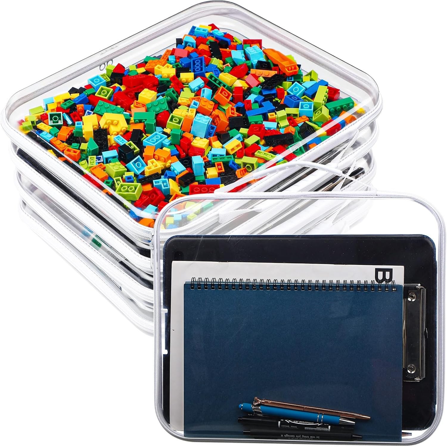 Sanwuta 4 Pcs Clear Hard Zipper Case with 13.8 x 11.8 x 2 Inches, White
