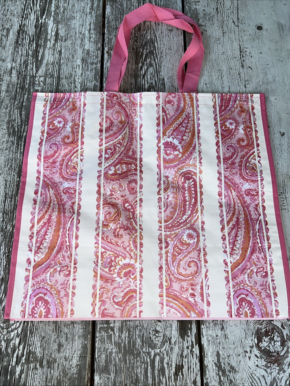 TJ Maxx Eco-Friendly Shopping Bag PINK 🌸PAISLEY Striped Print Reusable Tote