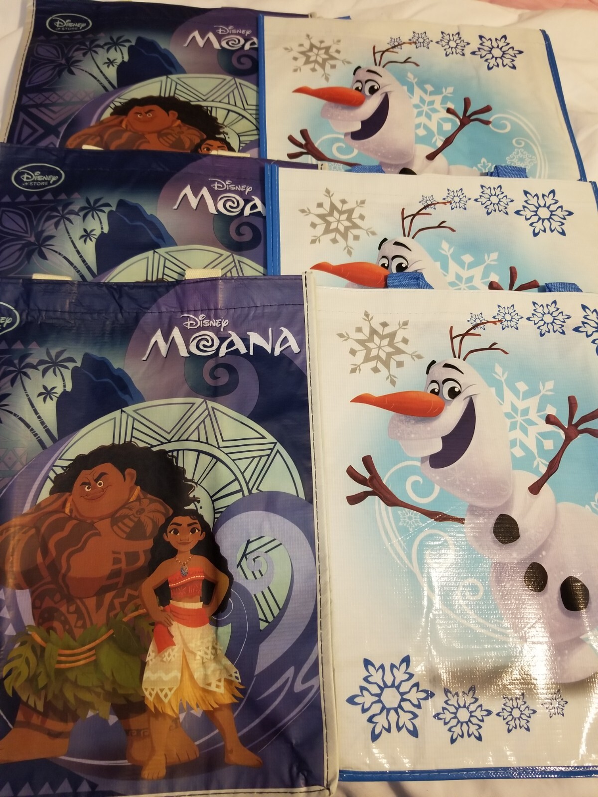 LOT OF 6 Disney Frozen Reusable Tote Shopping Bag MOANA DISNEY OLAF SNOW