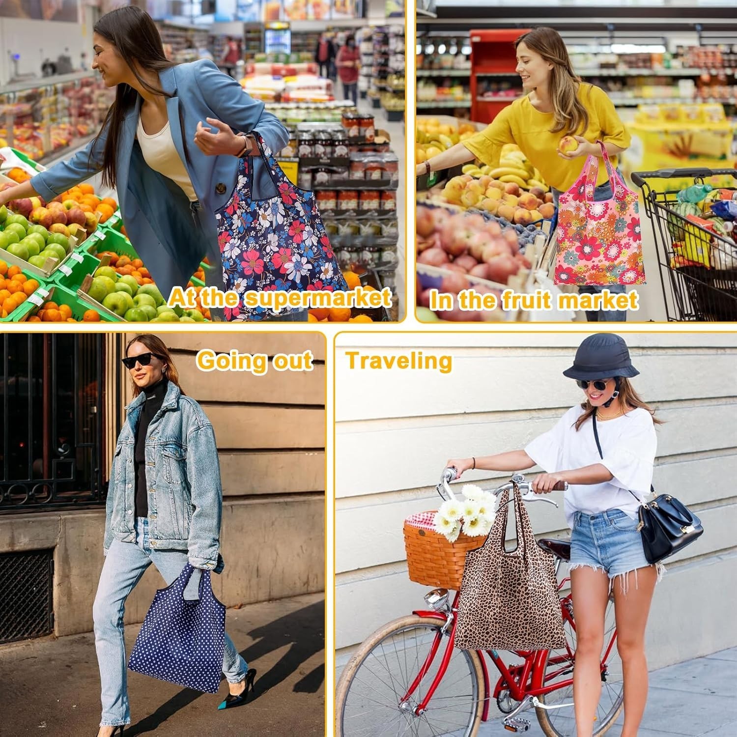 6 Pcs Reusable Shopping Bags Foldable,Grocery Bags in Pocket,Waterproof and M…