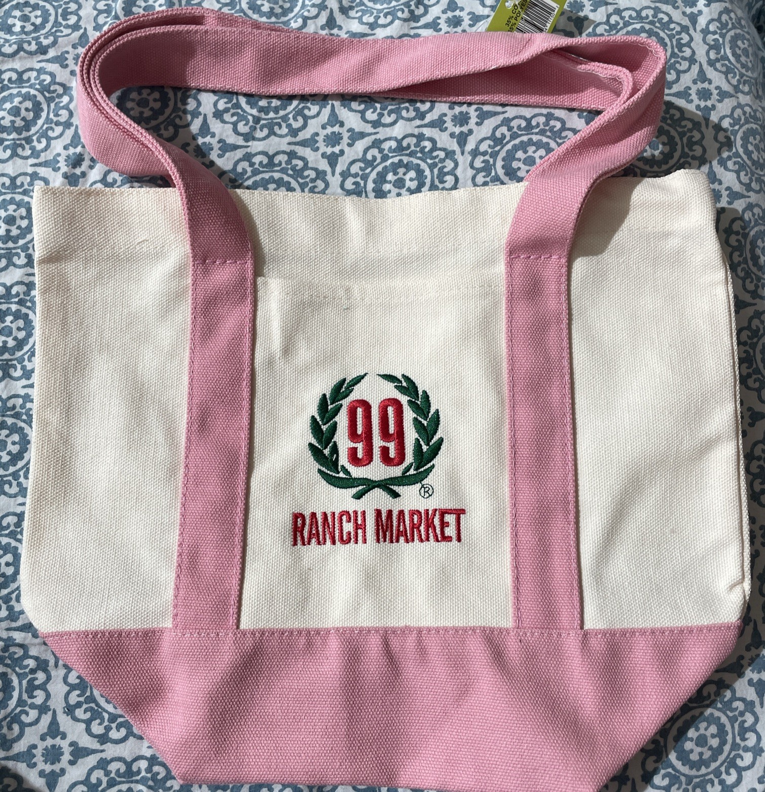 99 Ranch Market Canvas Mini Tote Bag White Pink Logo Small Reusable
