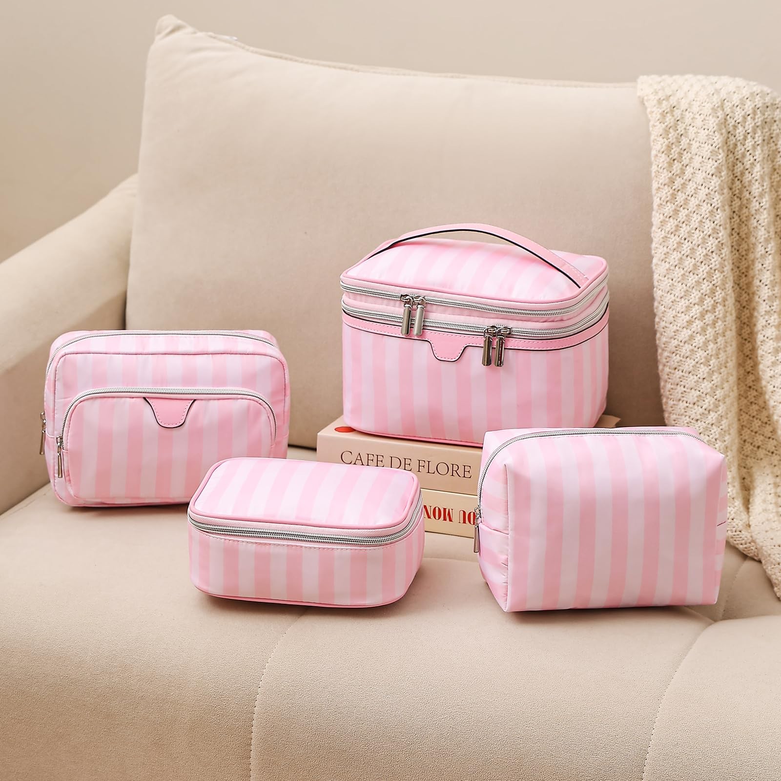 RSRSLEII Large Waterproof Double Layer Travel Makeup Bag, 01Top Open
