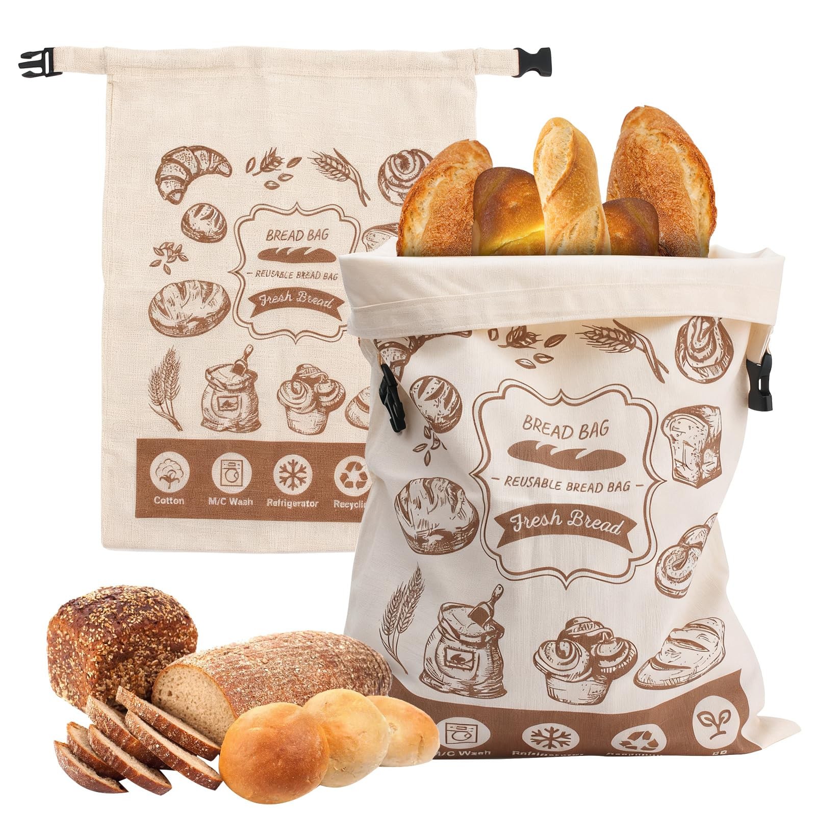 2 Pack Bread Bags for Homemade Sourdough, 17×13 15.94″ x 12.60″, Linen