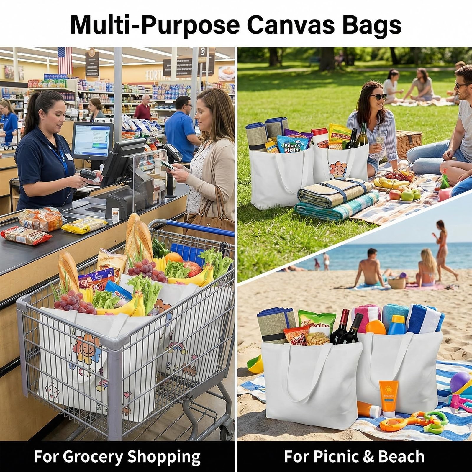 5 Pack Sublimation Tote Bags with Zipper, 12oz Heavy Duty 100% Polyester Blan…
