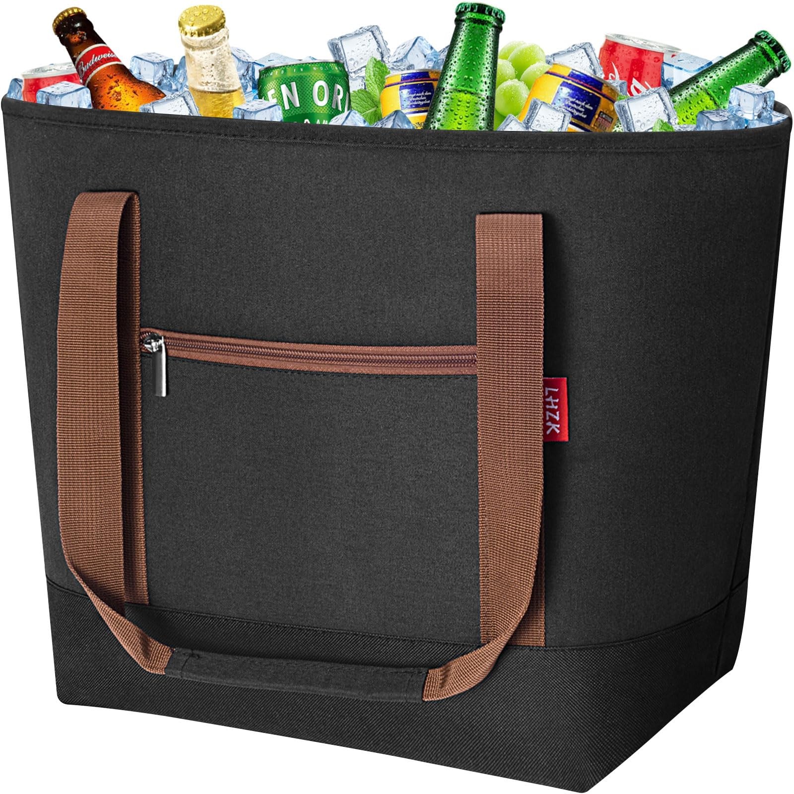 Jumbo Insulated Cooler Bag Collapsible Leak Proof Handles 50L Black Tote