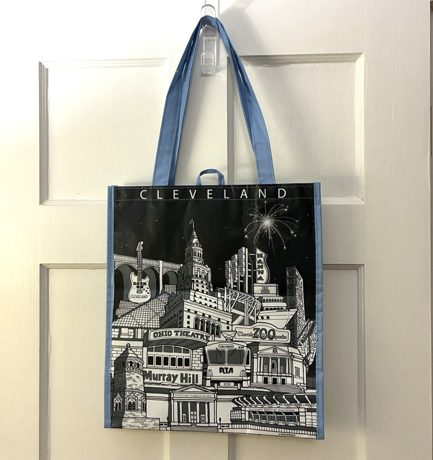 Heinen’s CLEVELAND OHIO 15.5 x 13.75 x 8″ Reusable Shopping Tote Bag ~ Landmarks