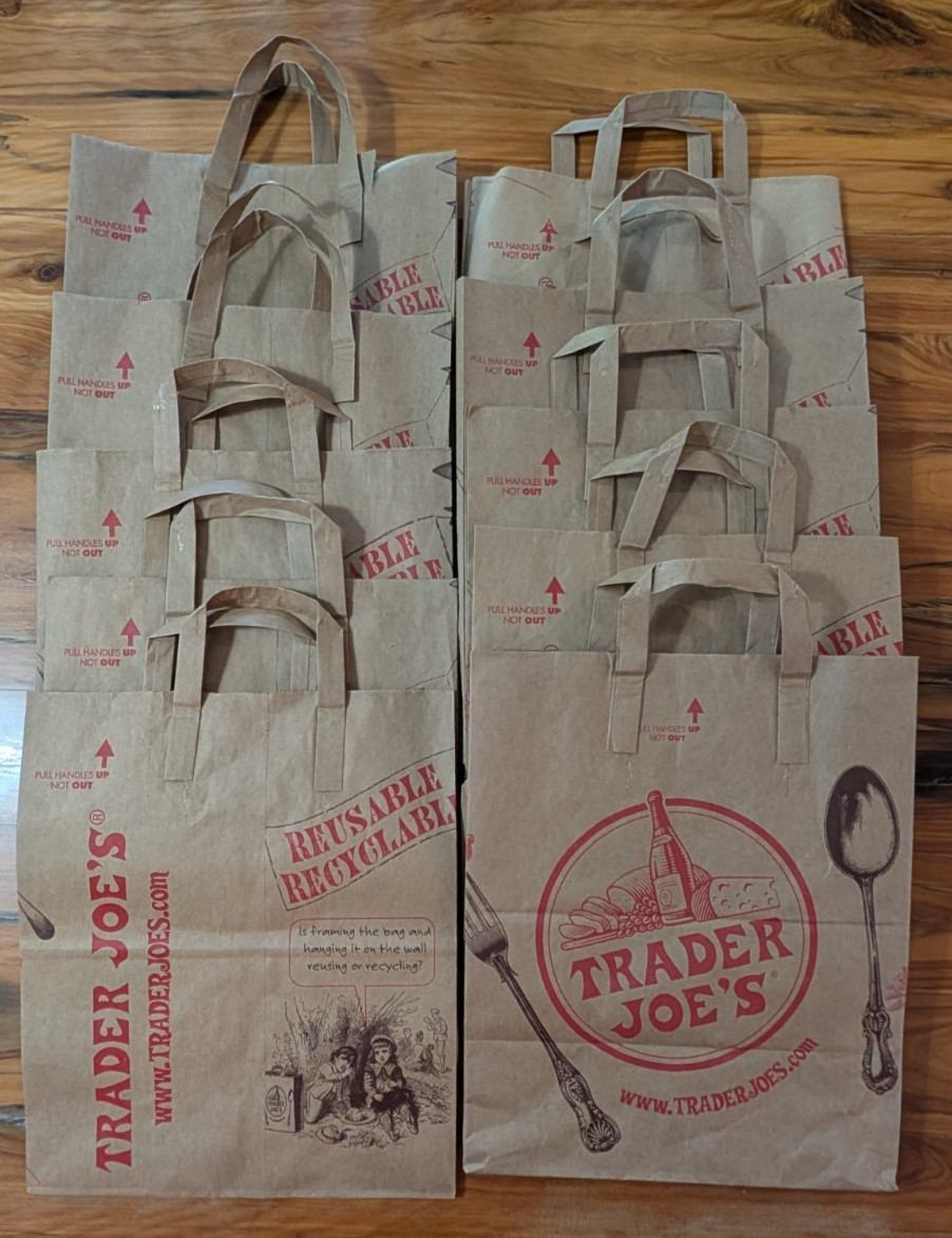 Trader Joe’s 10 Count Lot Brown Paper Bag Reusable Recyclable