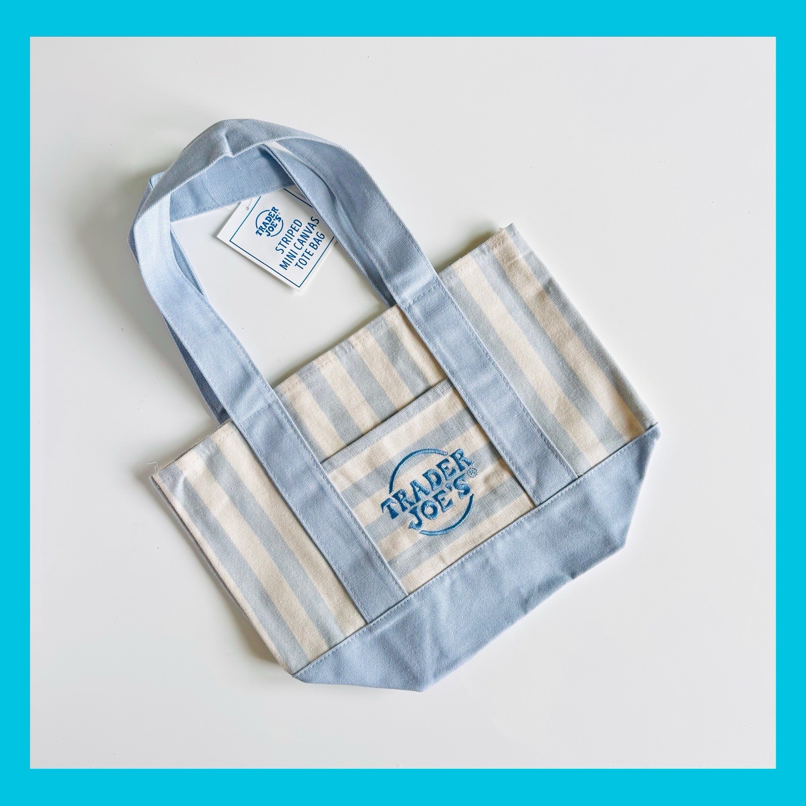Trader Joe’s Mini Summer 2026 Striped Canvas Tote Bag, Light Blue – New