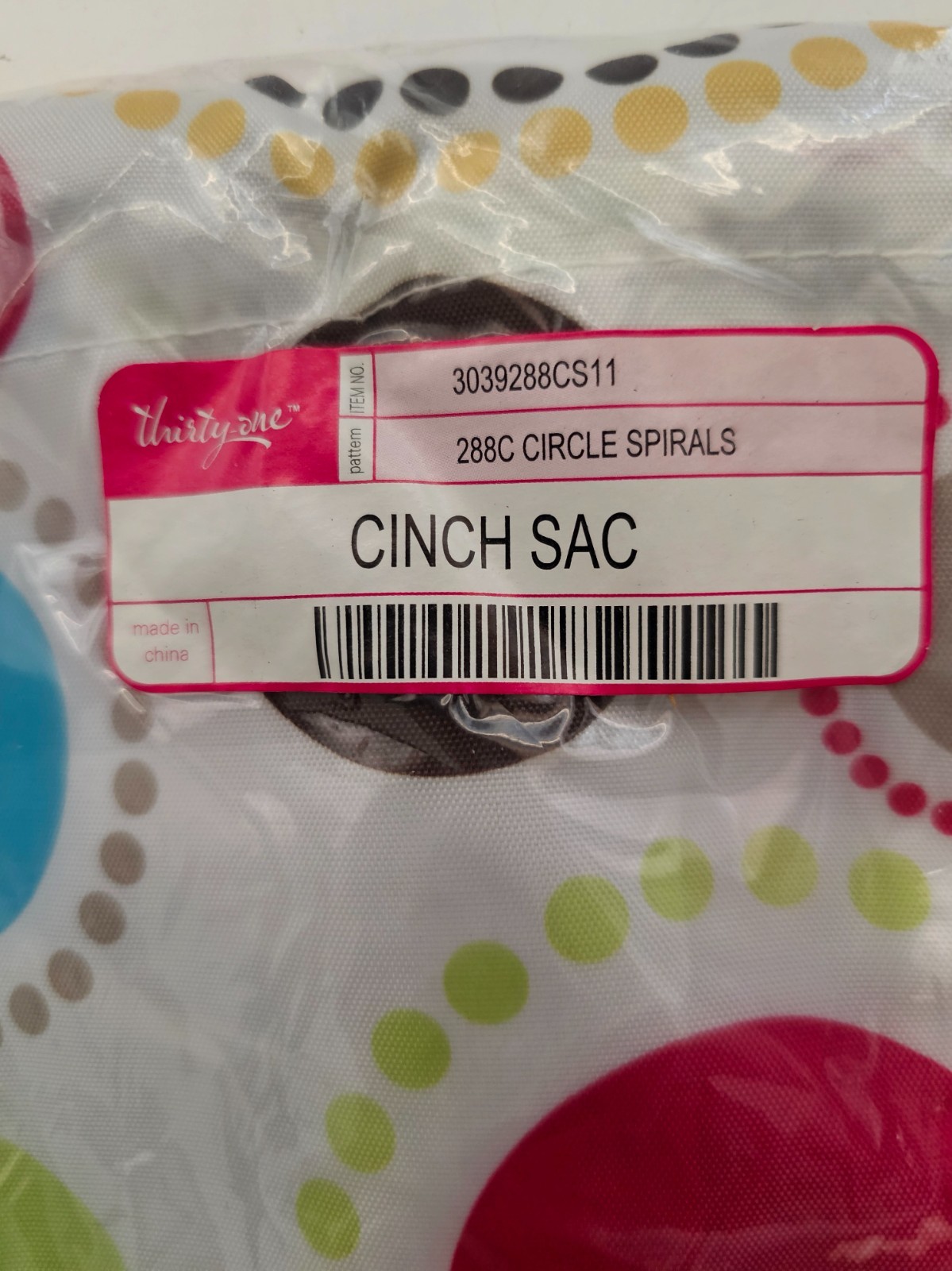 4 Lot Thirty One Cinch Sac Bag Multicolor Circles Spirals NEW