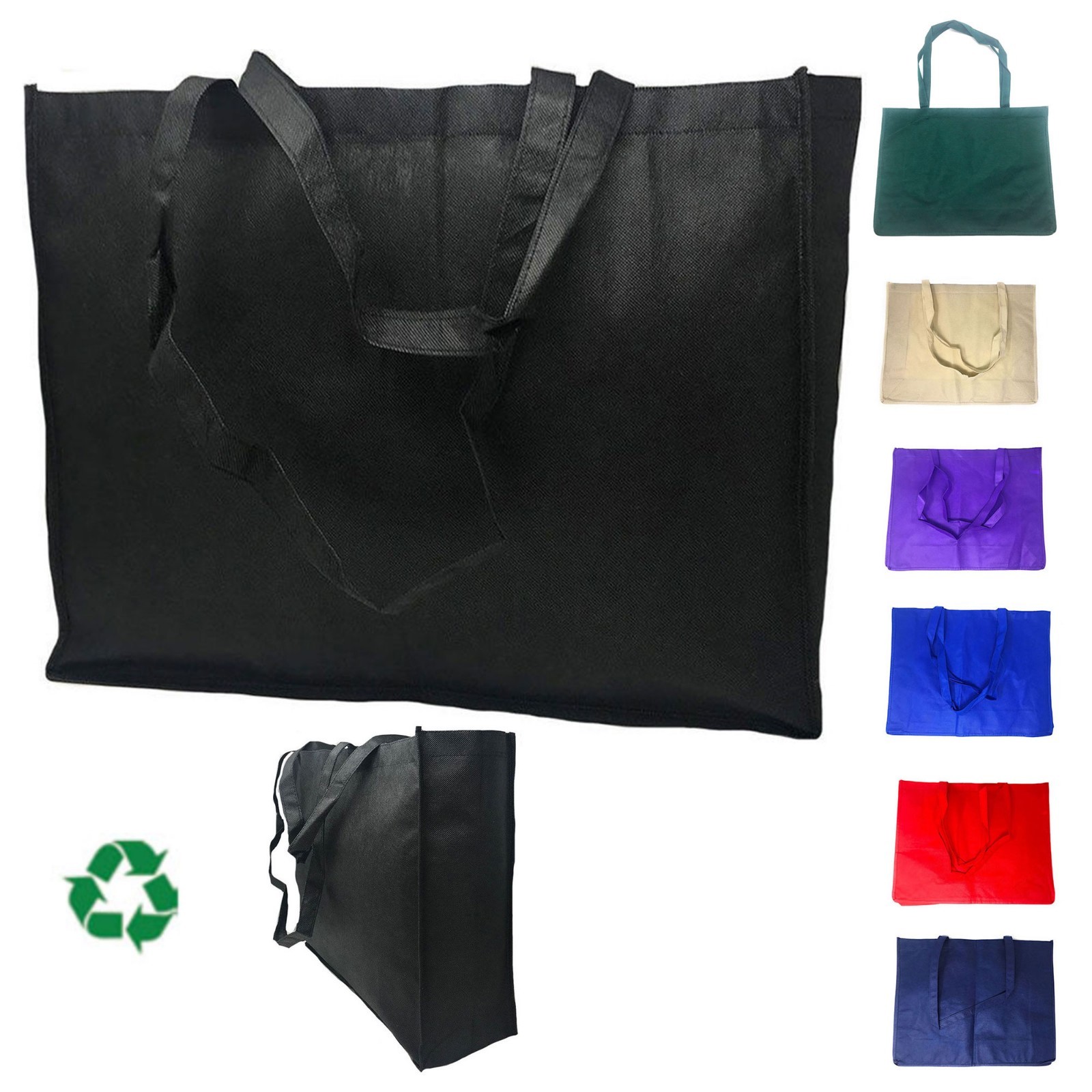 3 Pack Extra Large Reusable Grocery Shopping Tote Bags Recycled Eco Friendly 20″